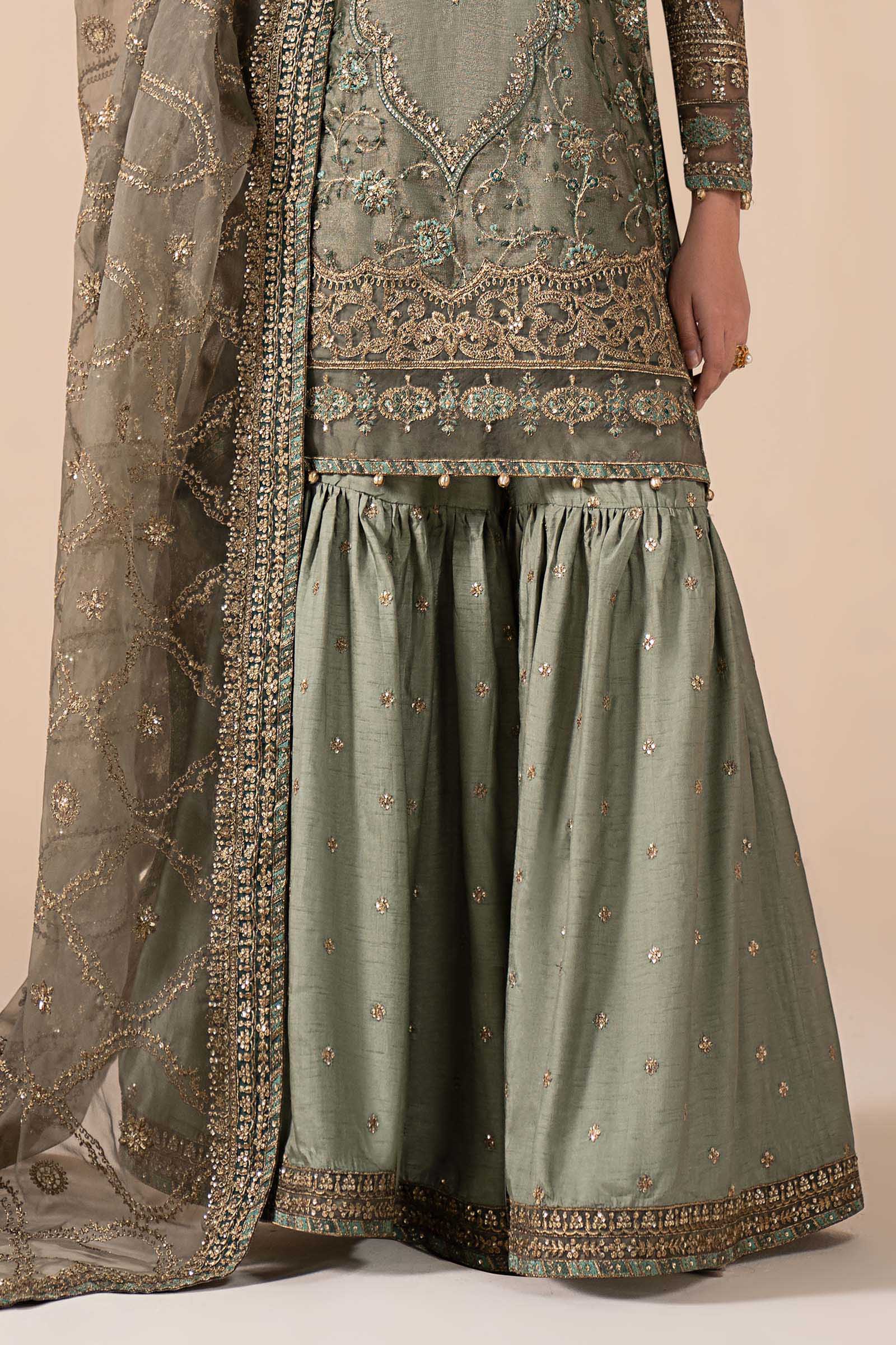 3 Piece Embroidered Zari Net Suit