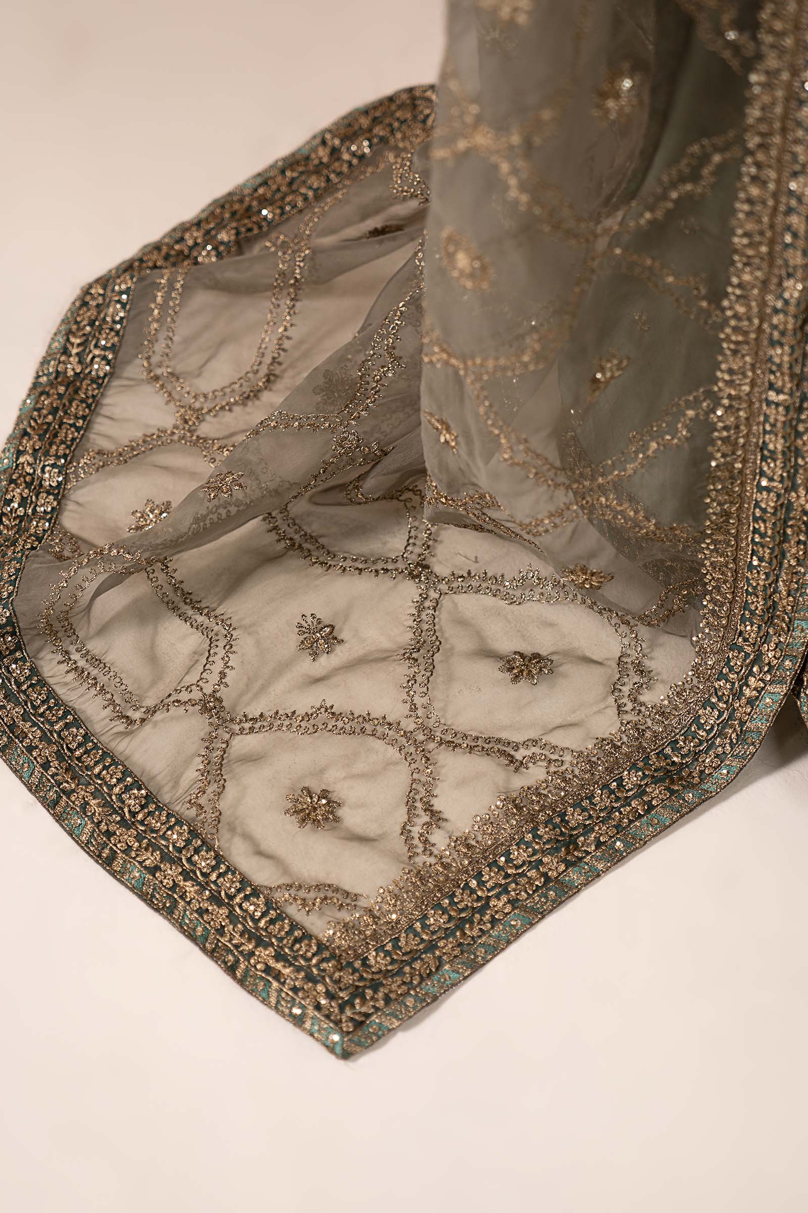 3 Piece Embroidered Zari Net Suit
