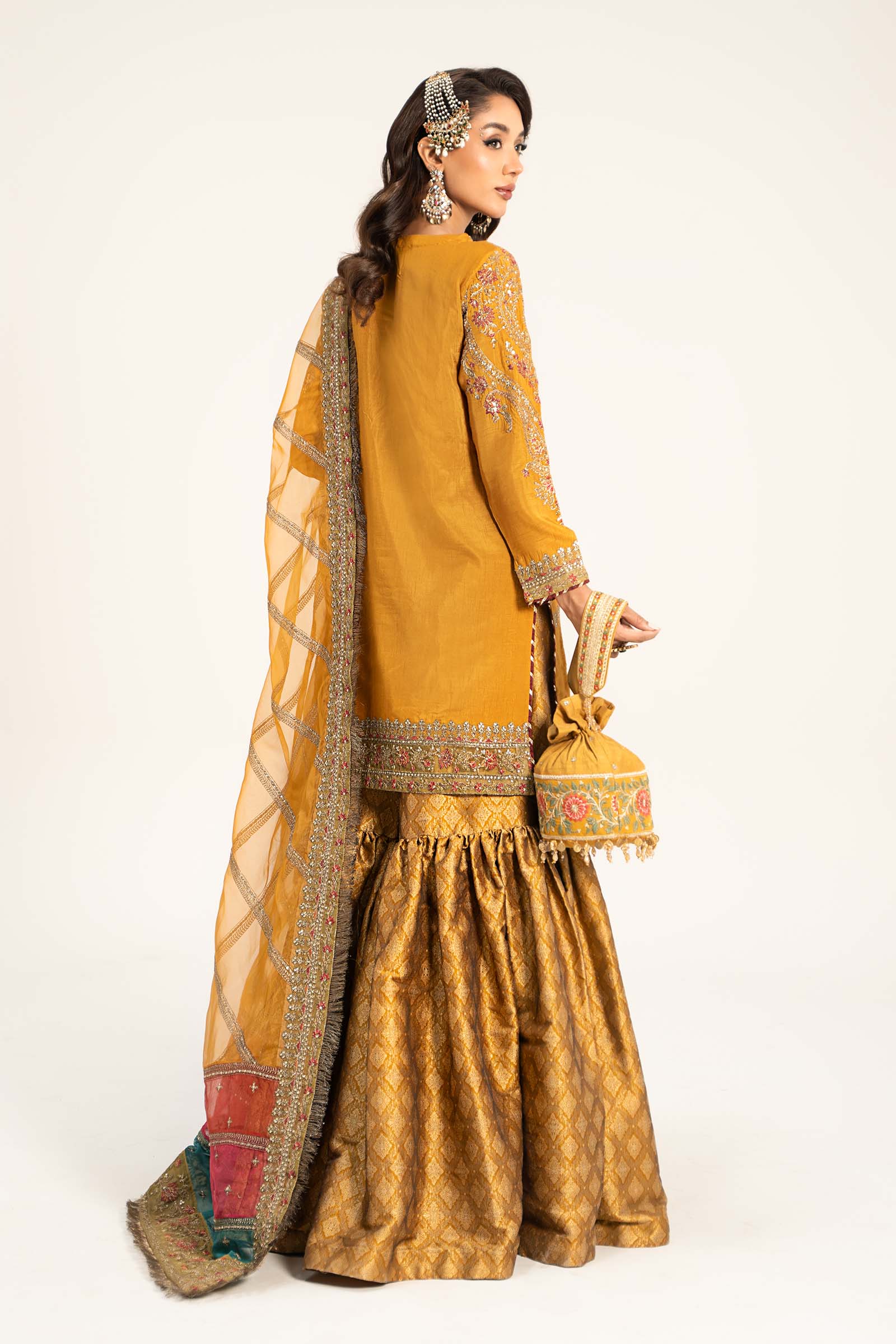 3 Piece Embroidered Raw Silk Suit