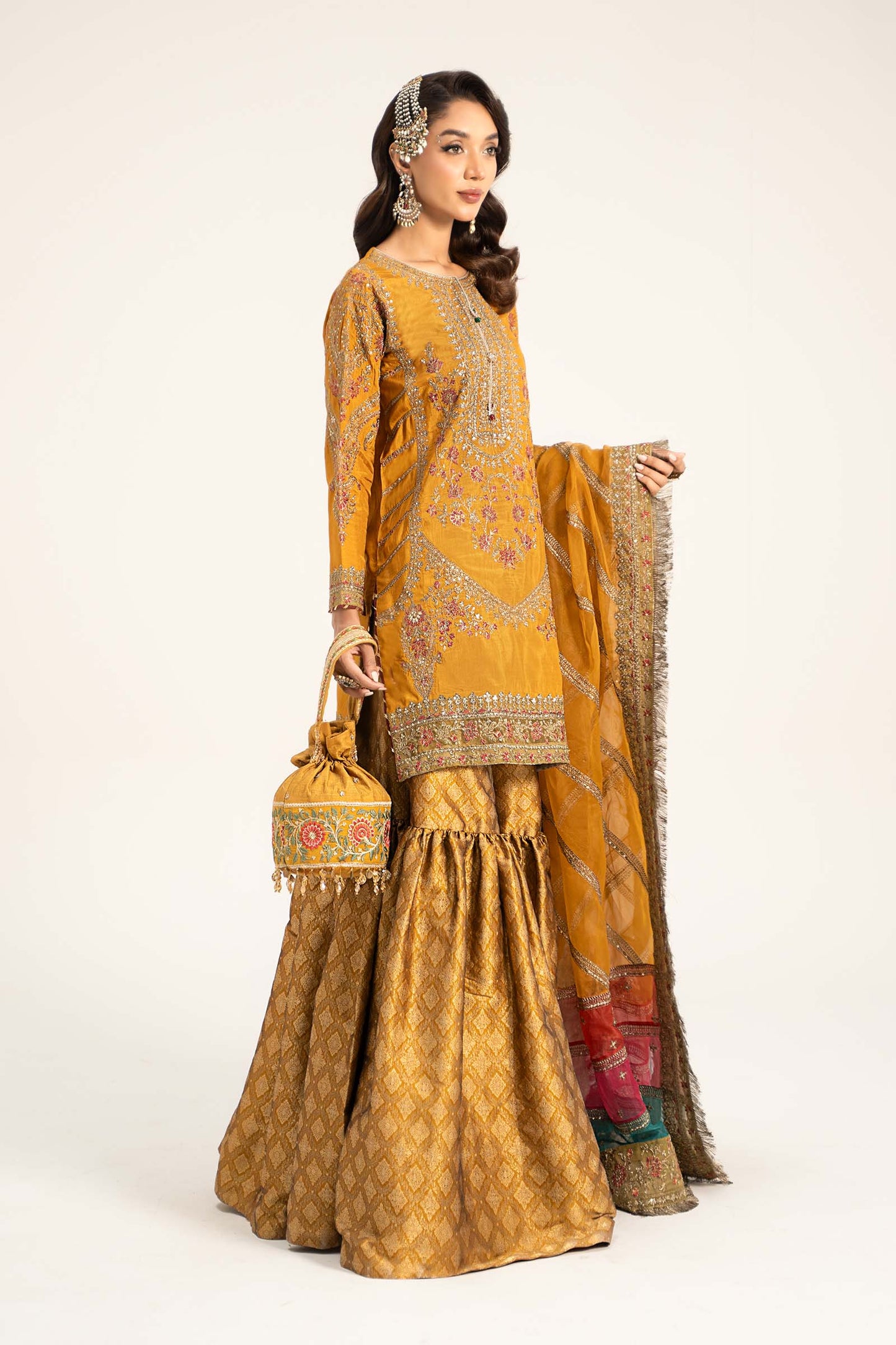 3 Piece Embroidered Raw Silk Suit