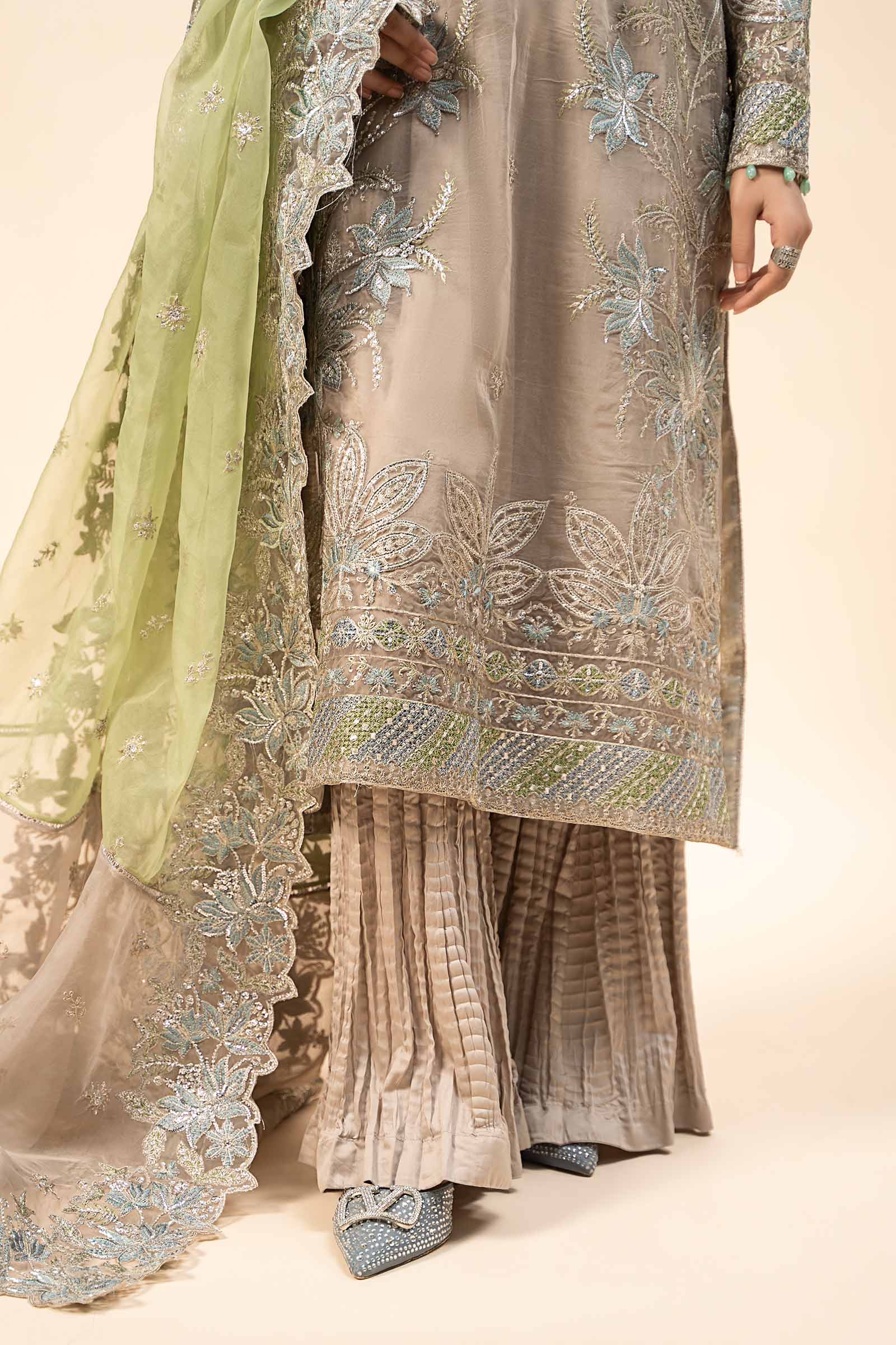 3 Piece Embroidered Raw Silk Suit