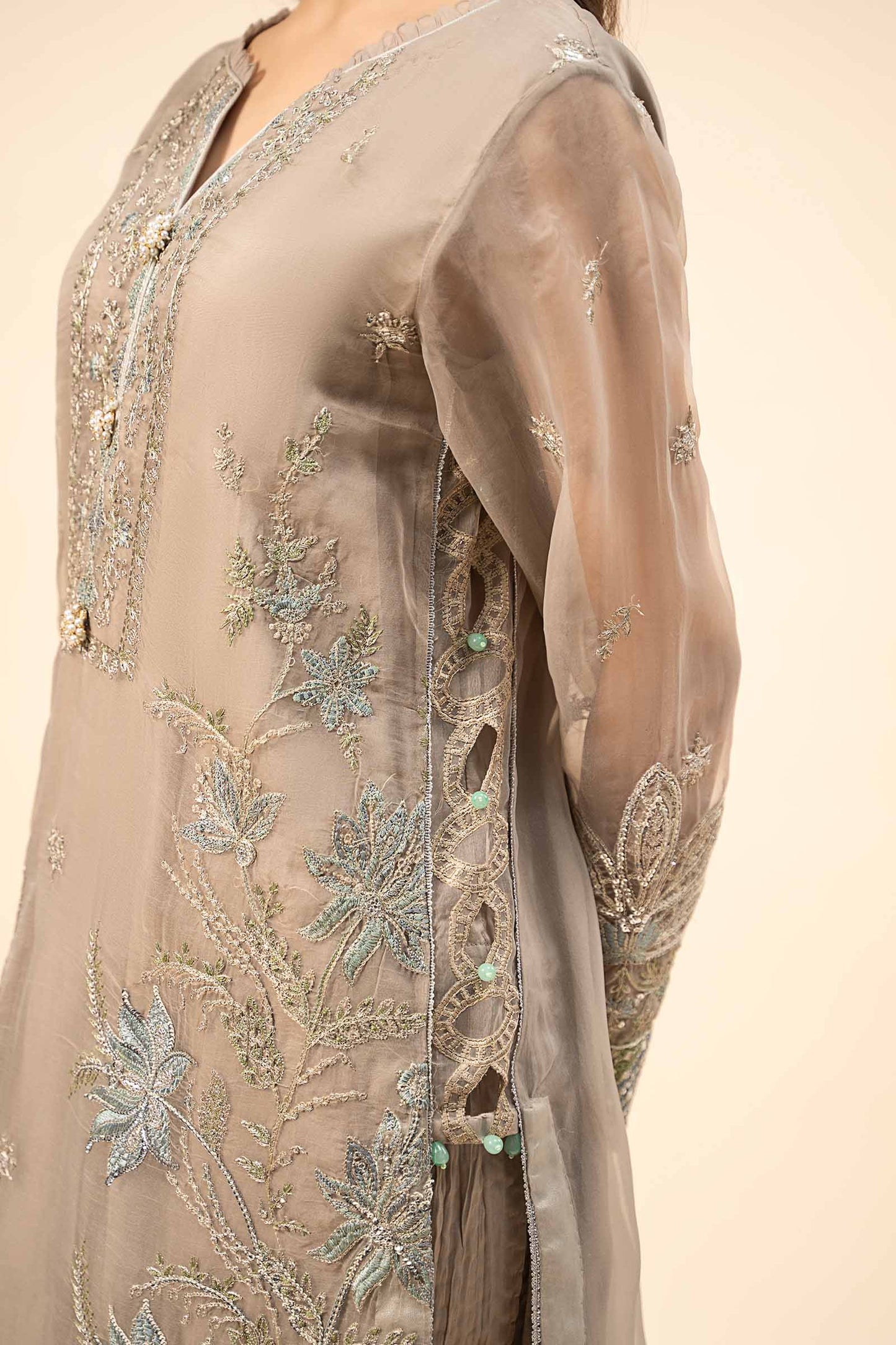 3 Piece Embroidered Raw Silk Suit