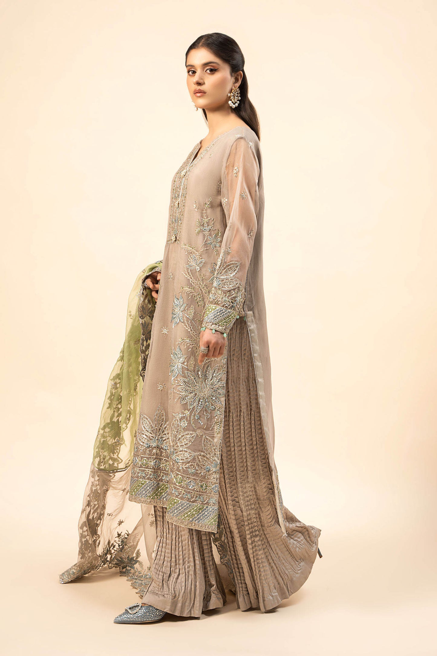 3 Piece Embroidered Raw Silk Suit