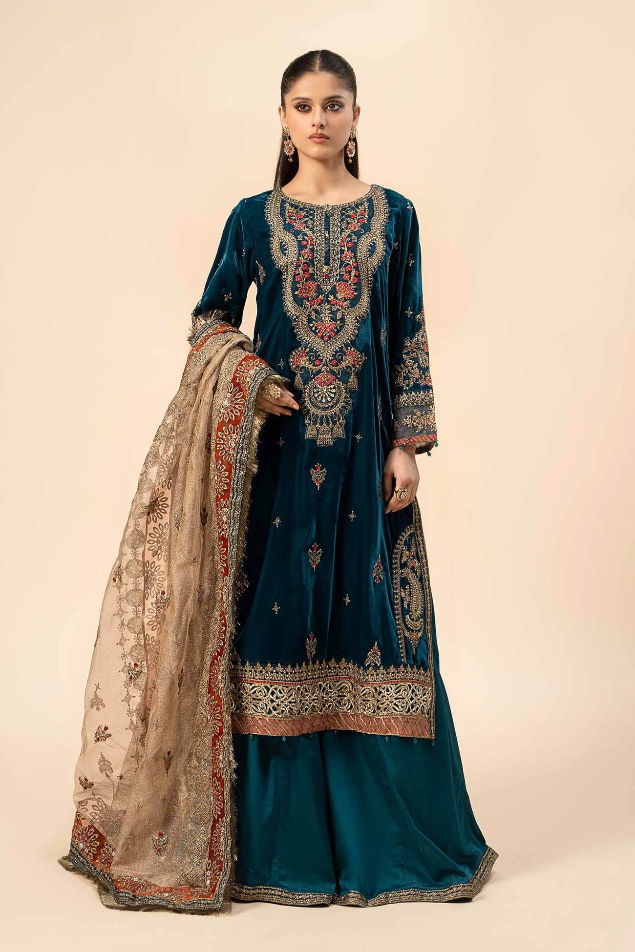 3 Piece Embroidered Velvet Suit