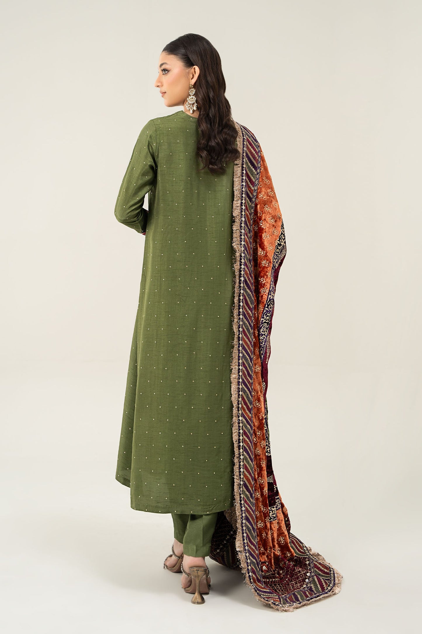 3 Piece Embroidered Raw Silk Suit