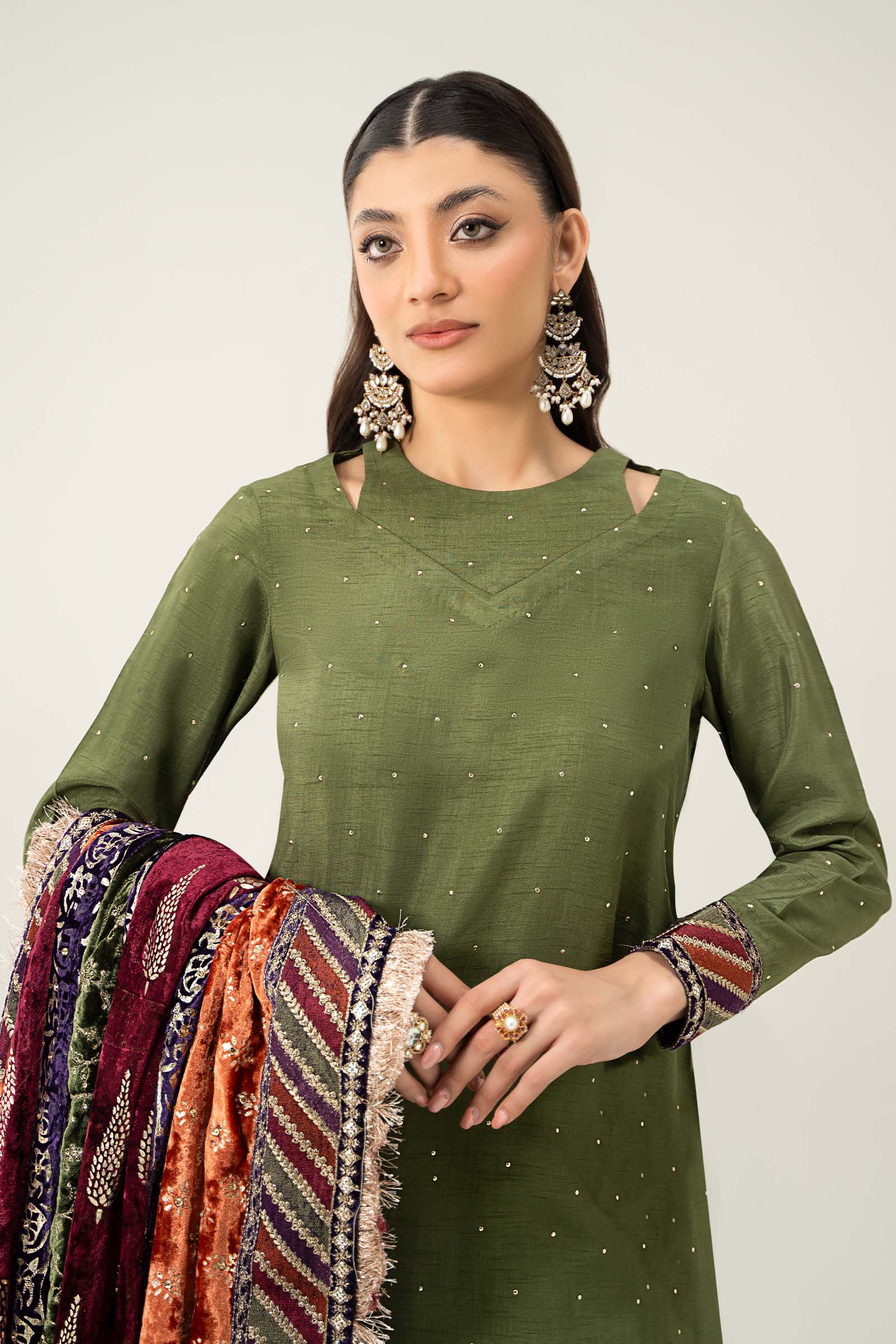 3 Piece Embroidered Raw Silk Suit