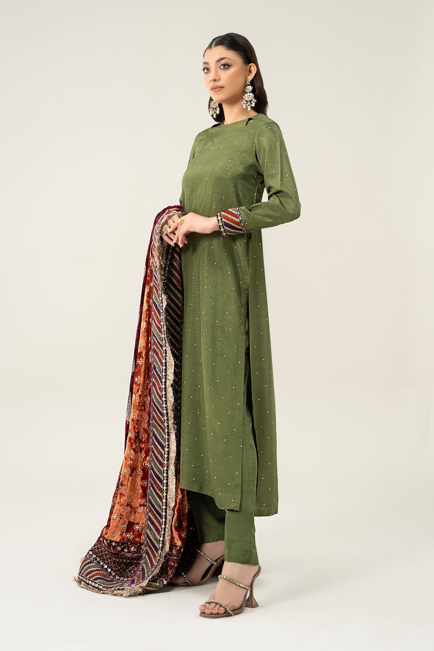 3 Piece Embroidered Raw Silk Suit