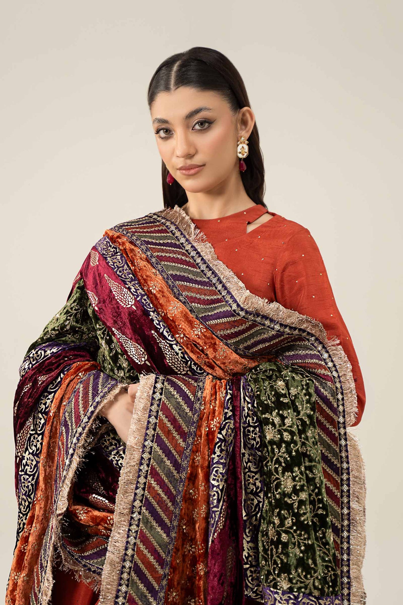 3 Piece Embroidered Raw Silk Suit