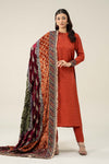 3 Piece Embroidered Raw Silk Suit