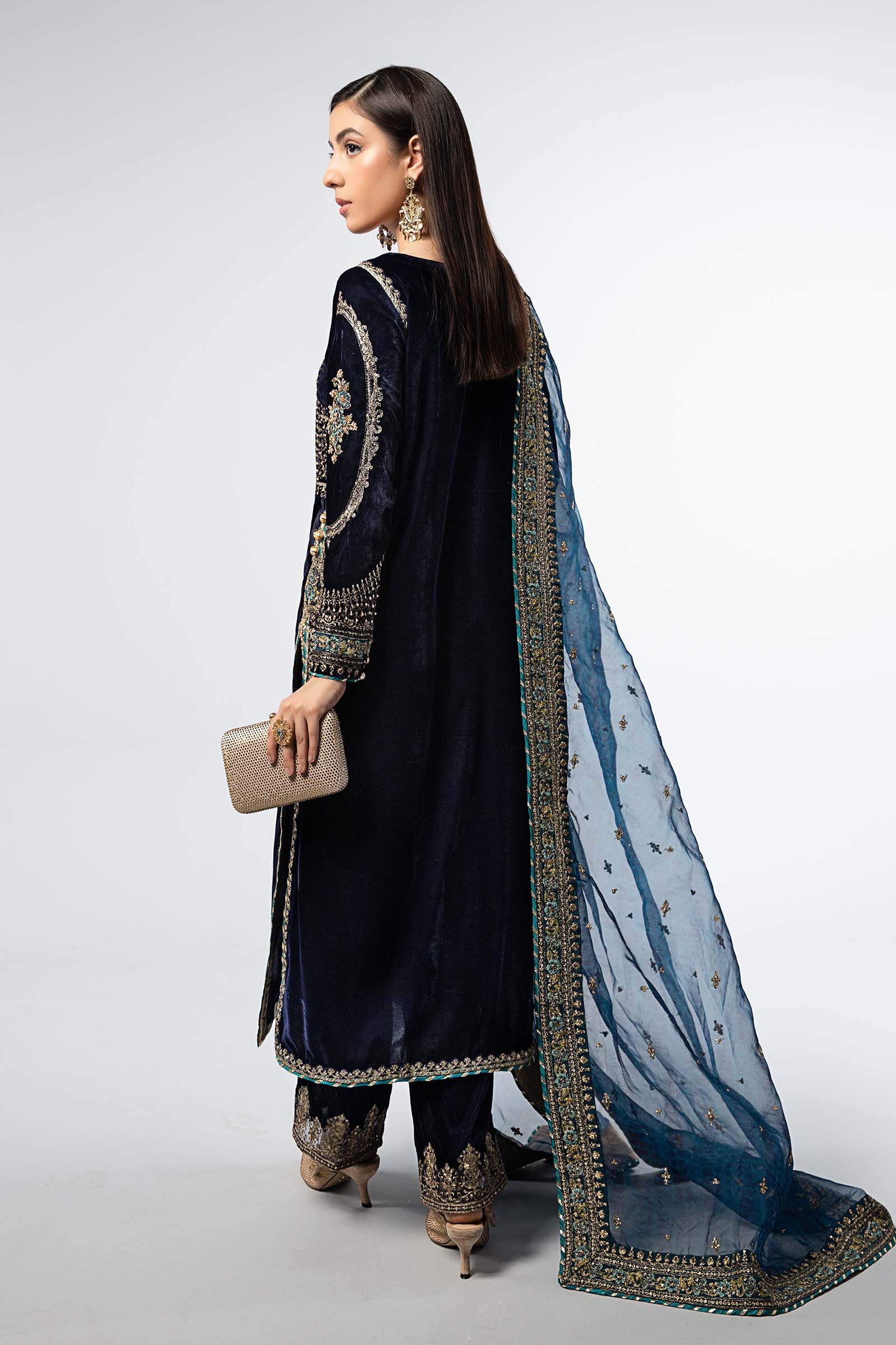 3 Piece Embroidered Velvet Suit