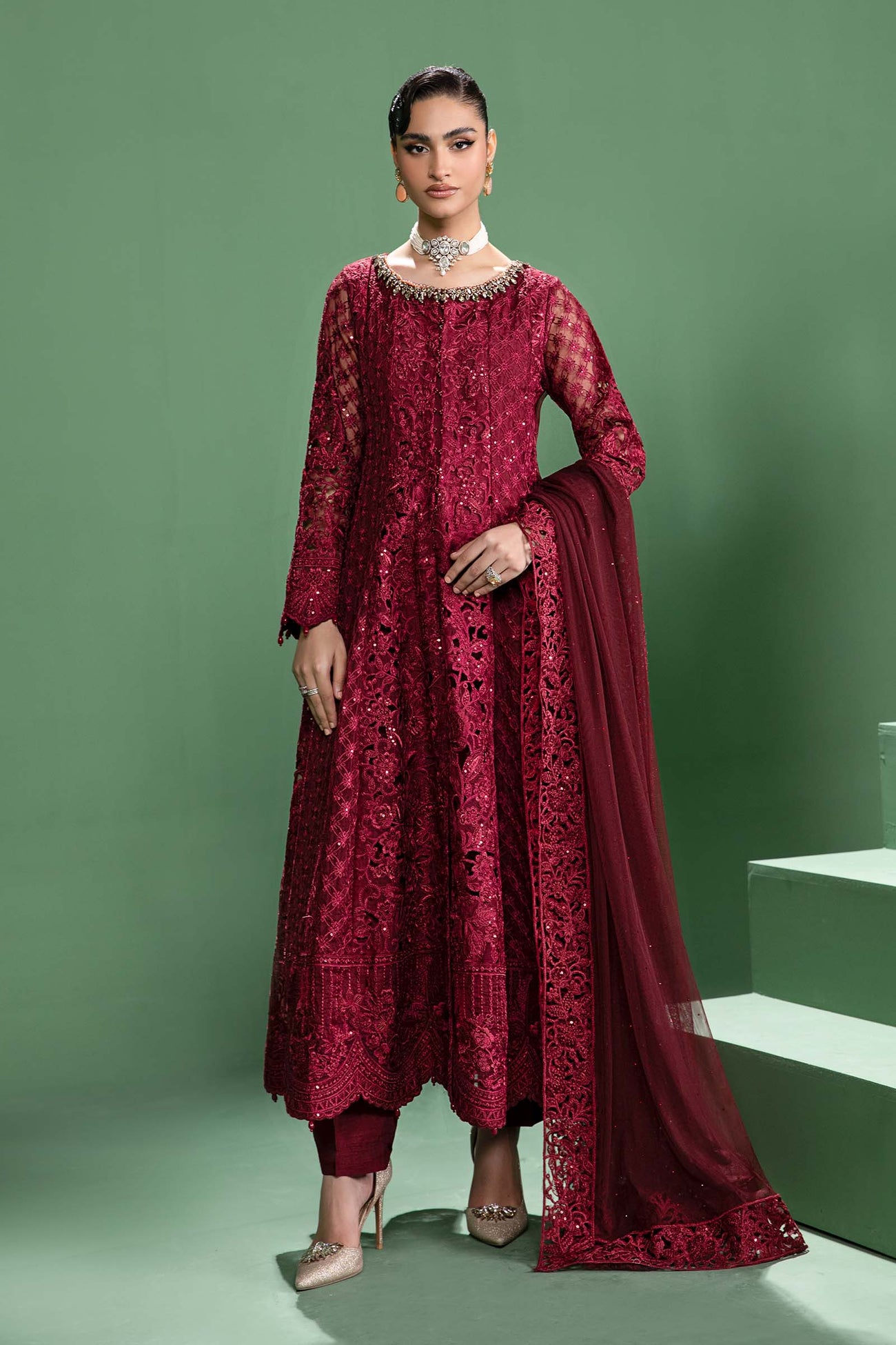 3 Piece Embroidered Organza Suit