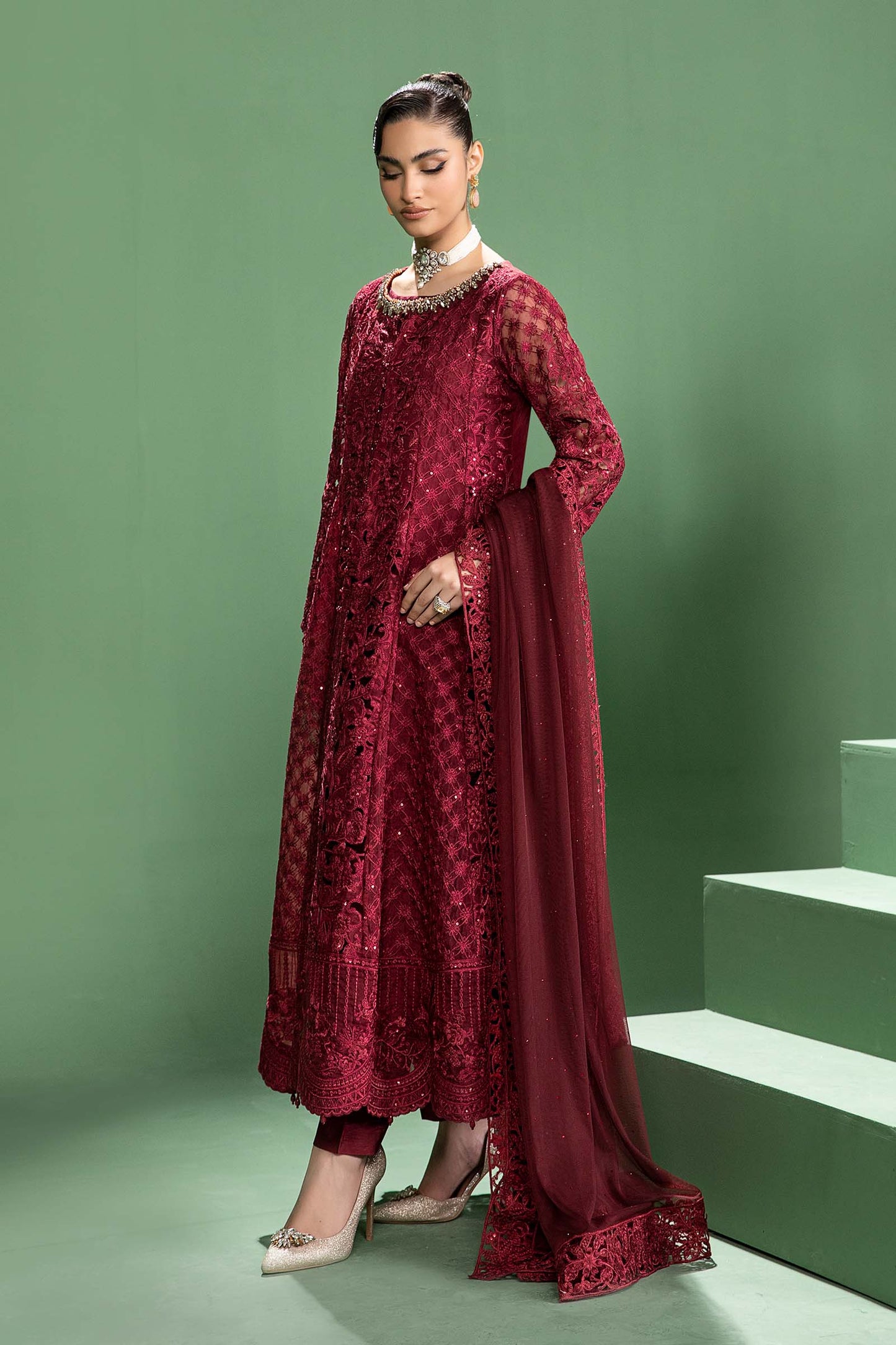 3 Piece Embroidered Organza Suit