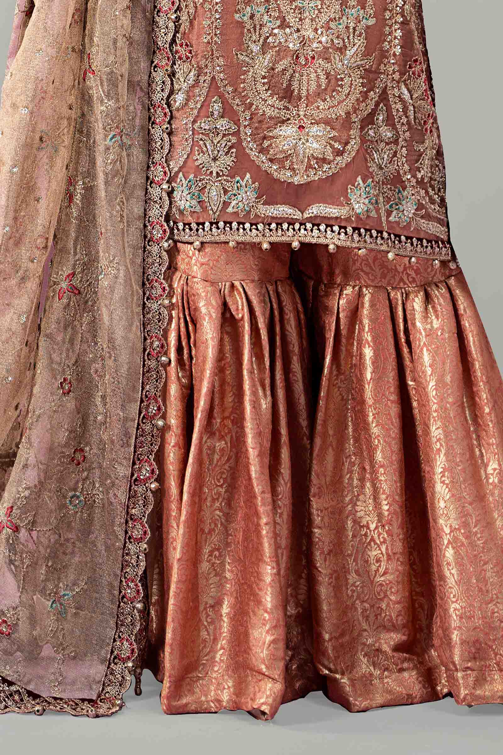 3 Piece Embroidered Zari Net Suit