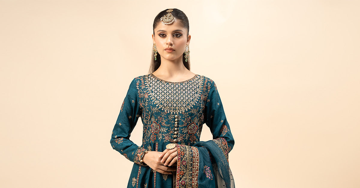 3 Piece Embroidered Raw Silk Suit