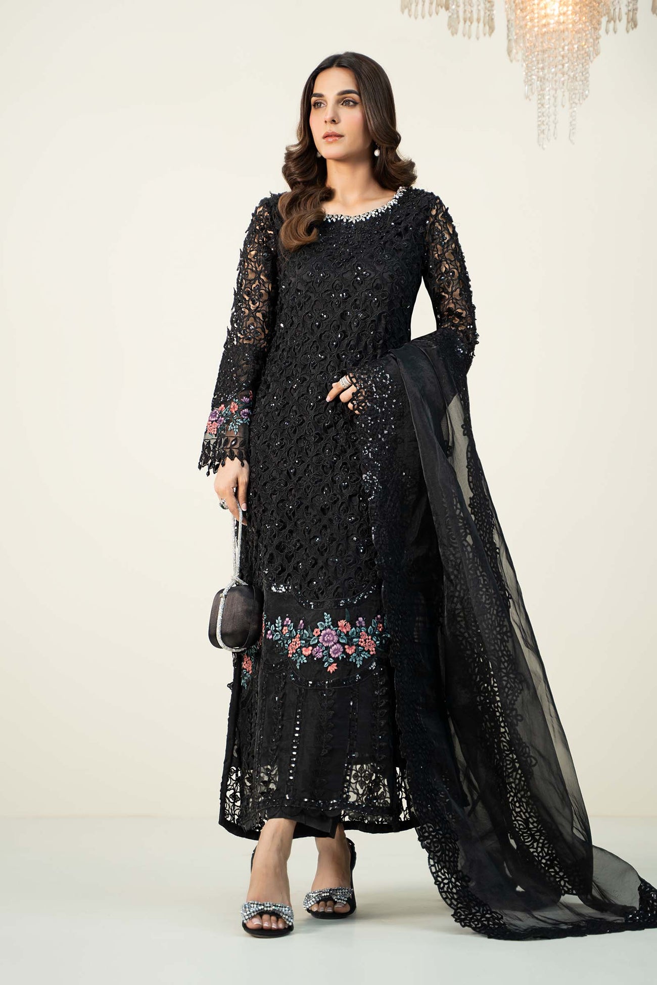 3 Piece Embroidered Organza Suit