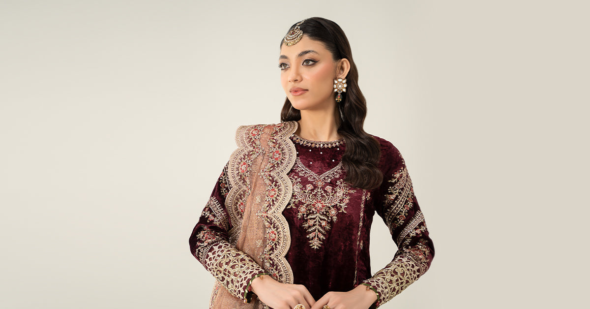 3 Piece Embroidered Velvet Suit