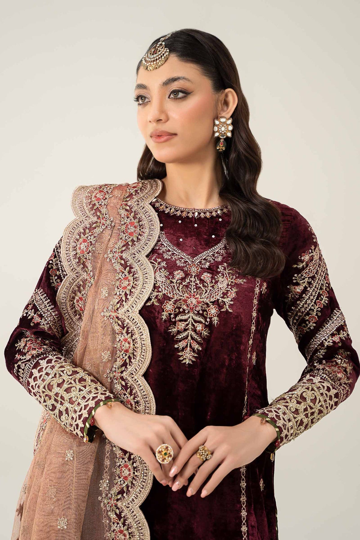 Maria B Embroidered Velvet Suits Unstitched 3 Piece MB23LN D2 - Luxury Winter Collection