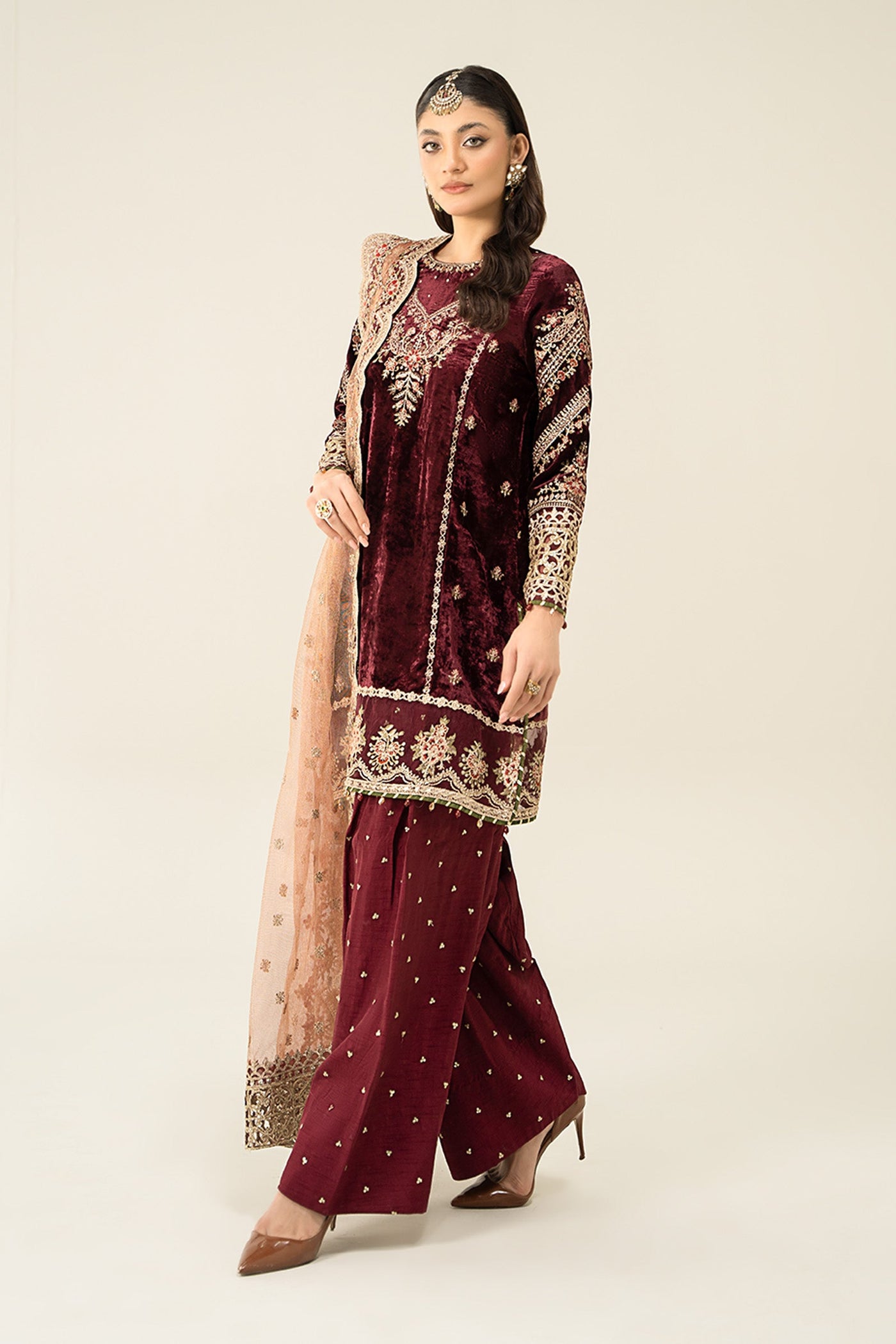 3 Piece Embroidered Velvet Suit