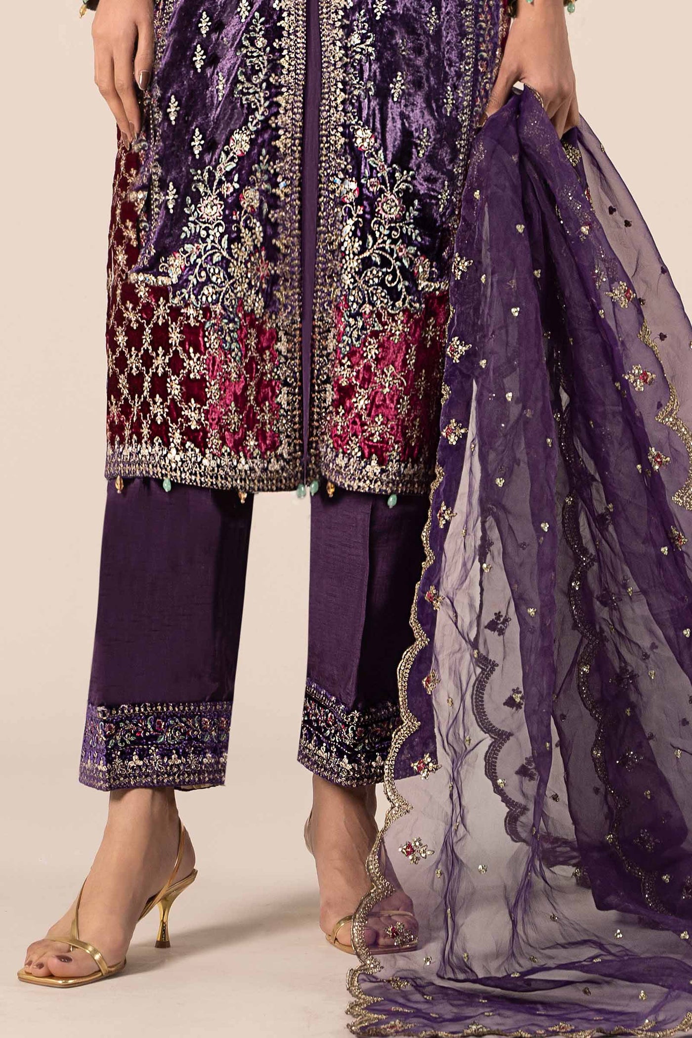 3 Piece Embroidered Velvet Suit