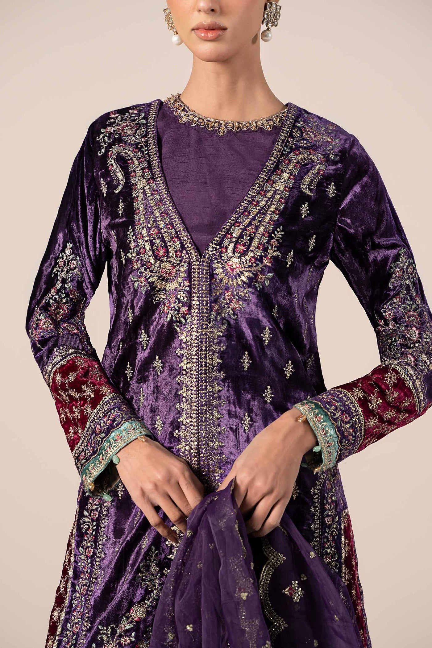 3 Piece Embroidered Velvet Suit