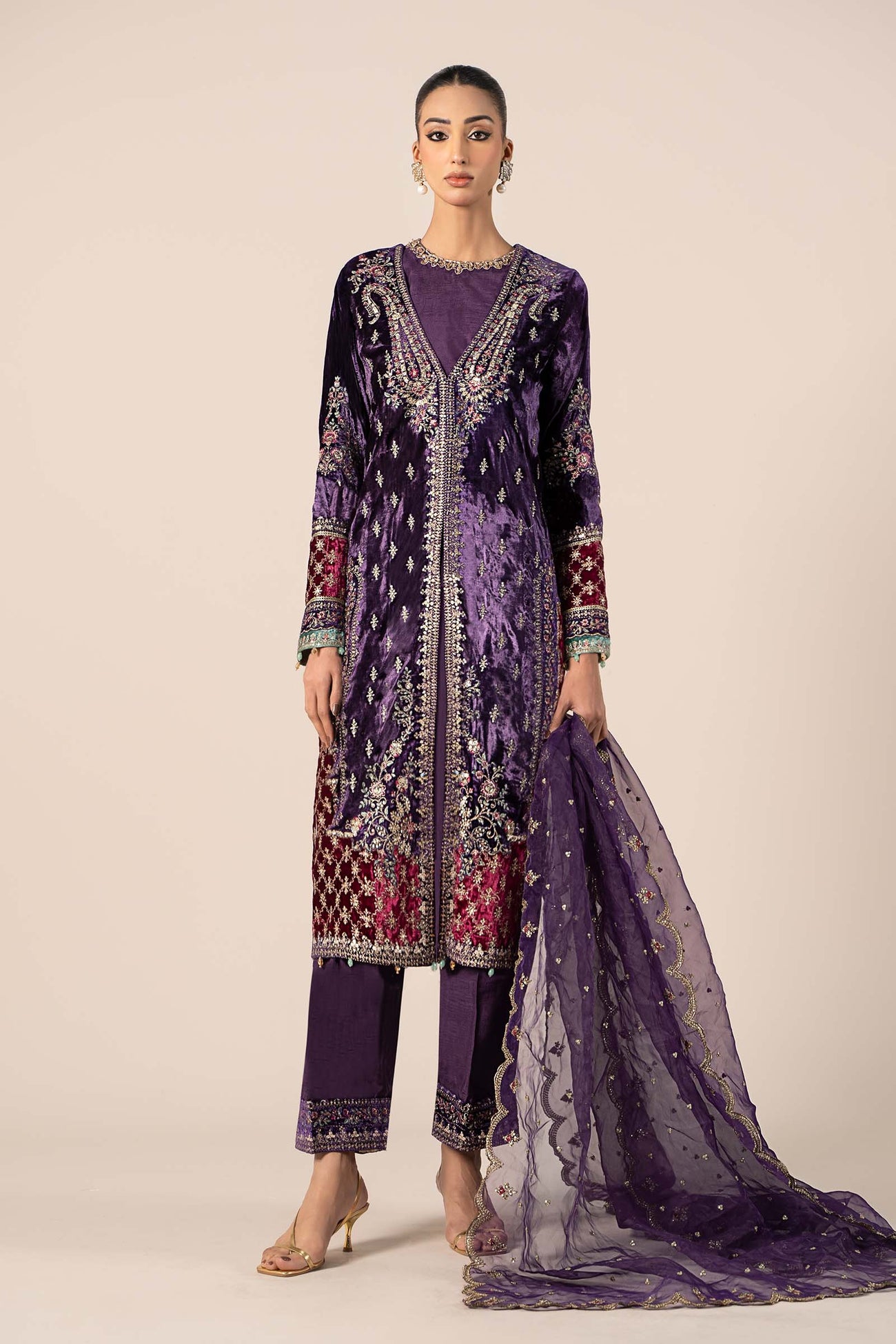 3 Piece Embroidered Velvet Suit
