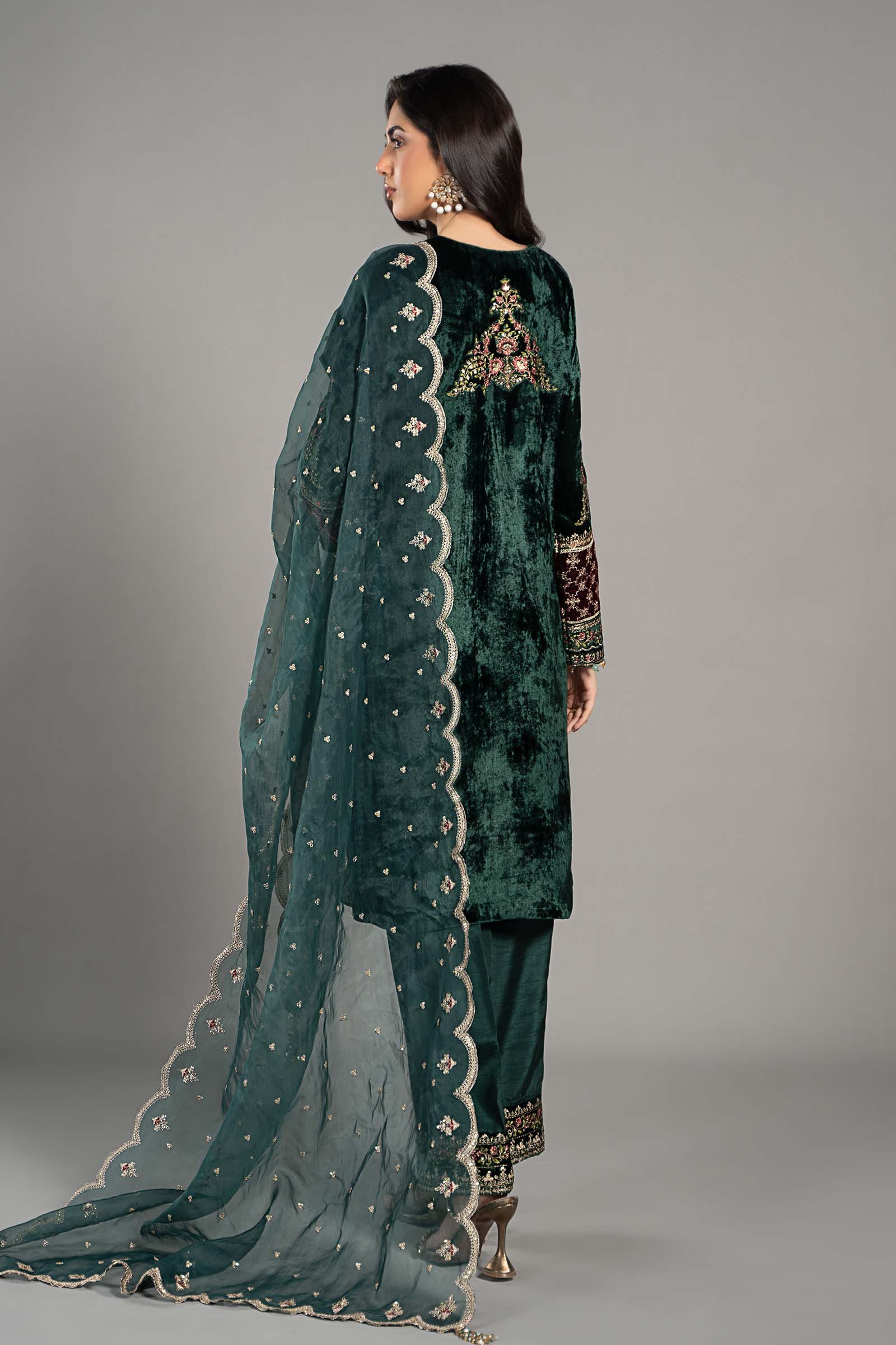 3 Piece Embroidered Velvet Suit