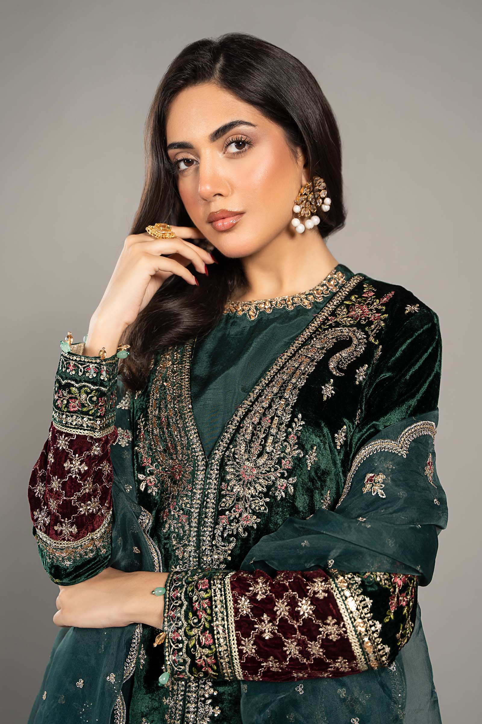 3 Piece Embroidered Velvet Suit