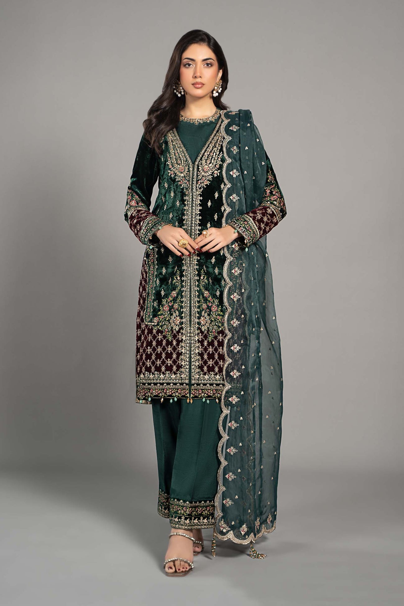 3 Piece Embroidered Velvet Suit