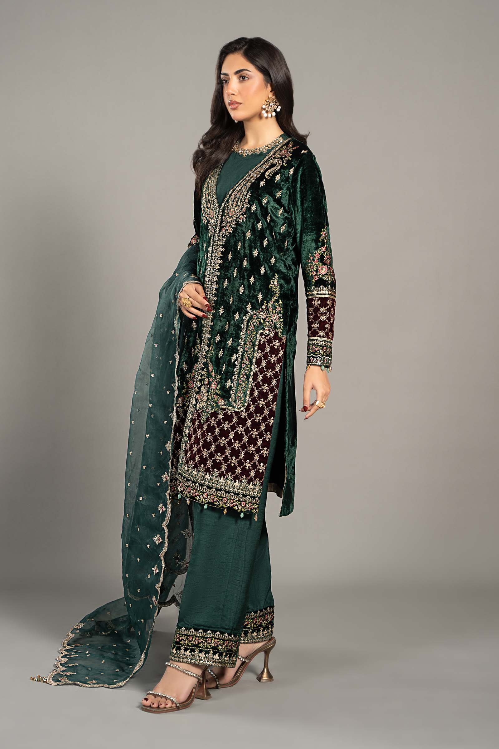 3 Piece Embroidered Velvet Suit