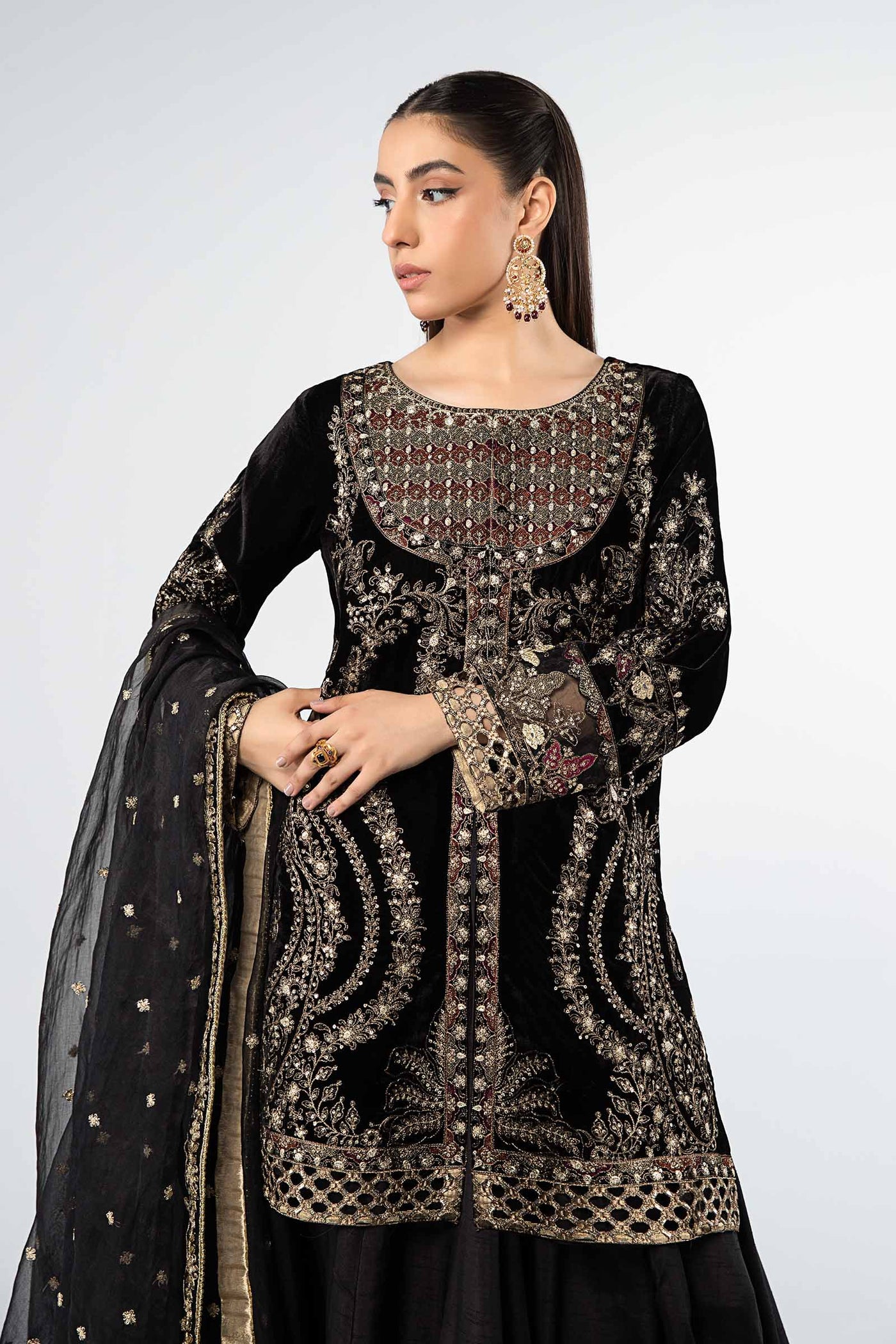 3 Piece Embroidered Velvet Suit