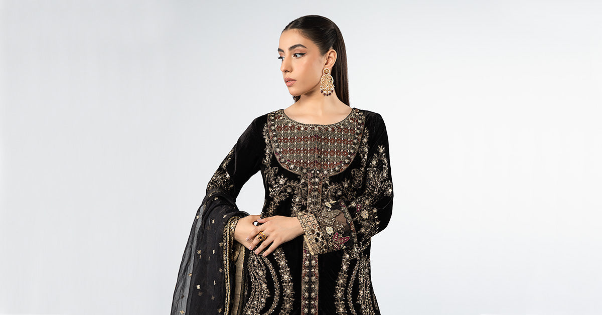 3 Piece Embroidered Velvet Suit
