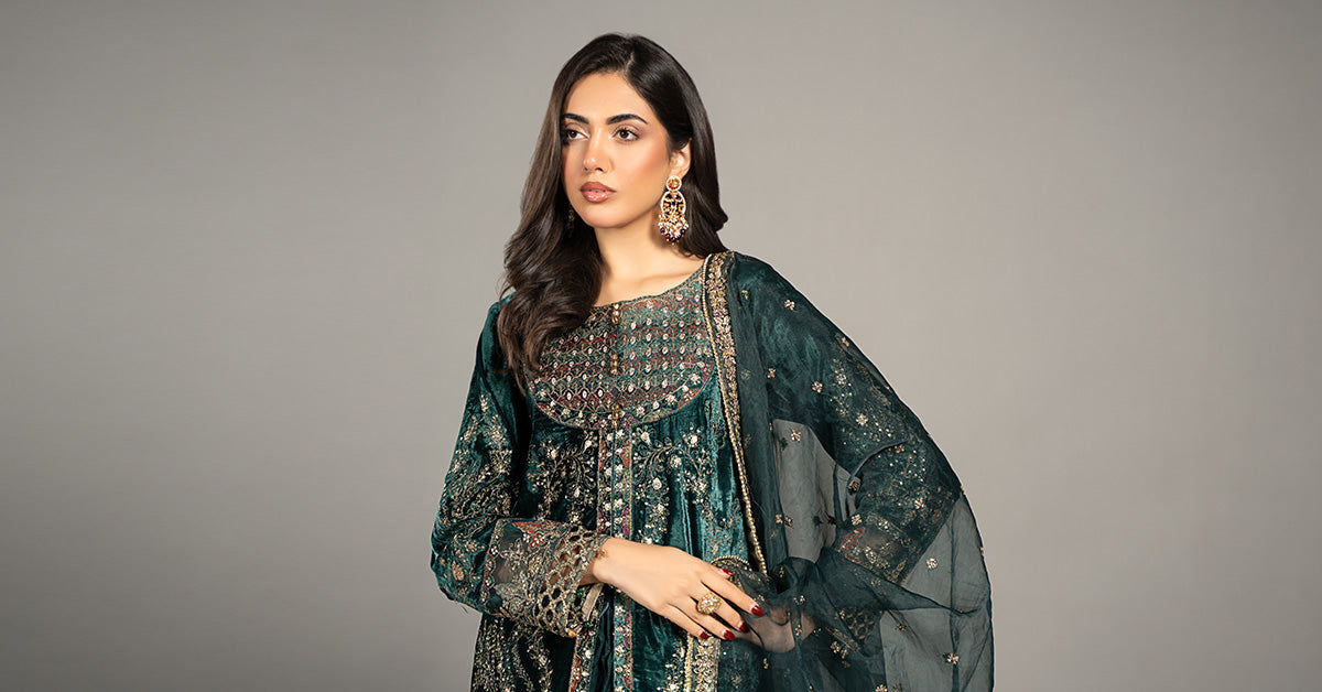 3 Piece Embroidered Velvet Suit