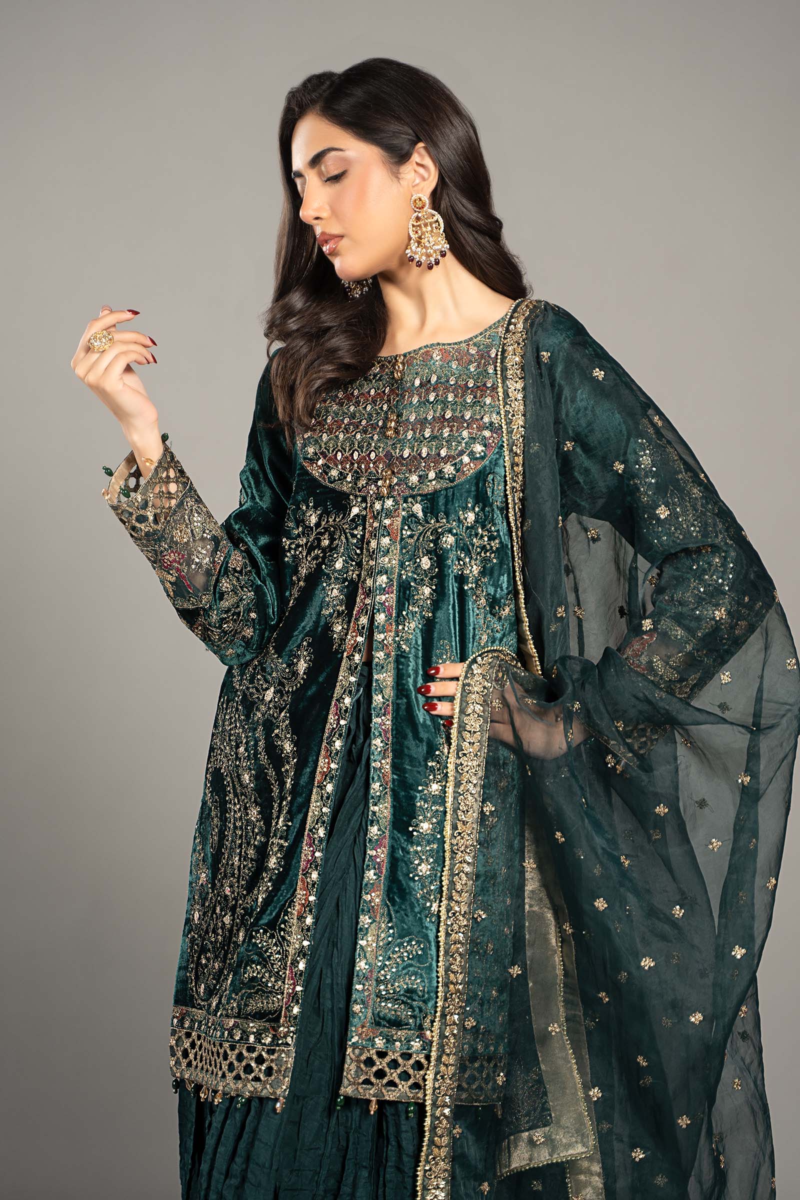 3 Piece Embroidered Velvet Suit