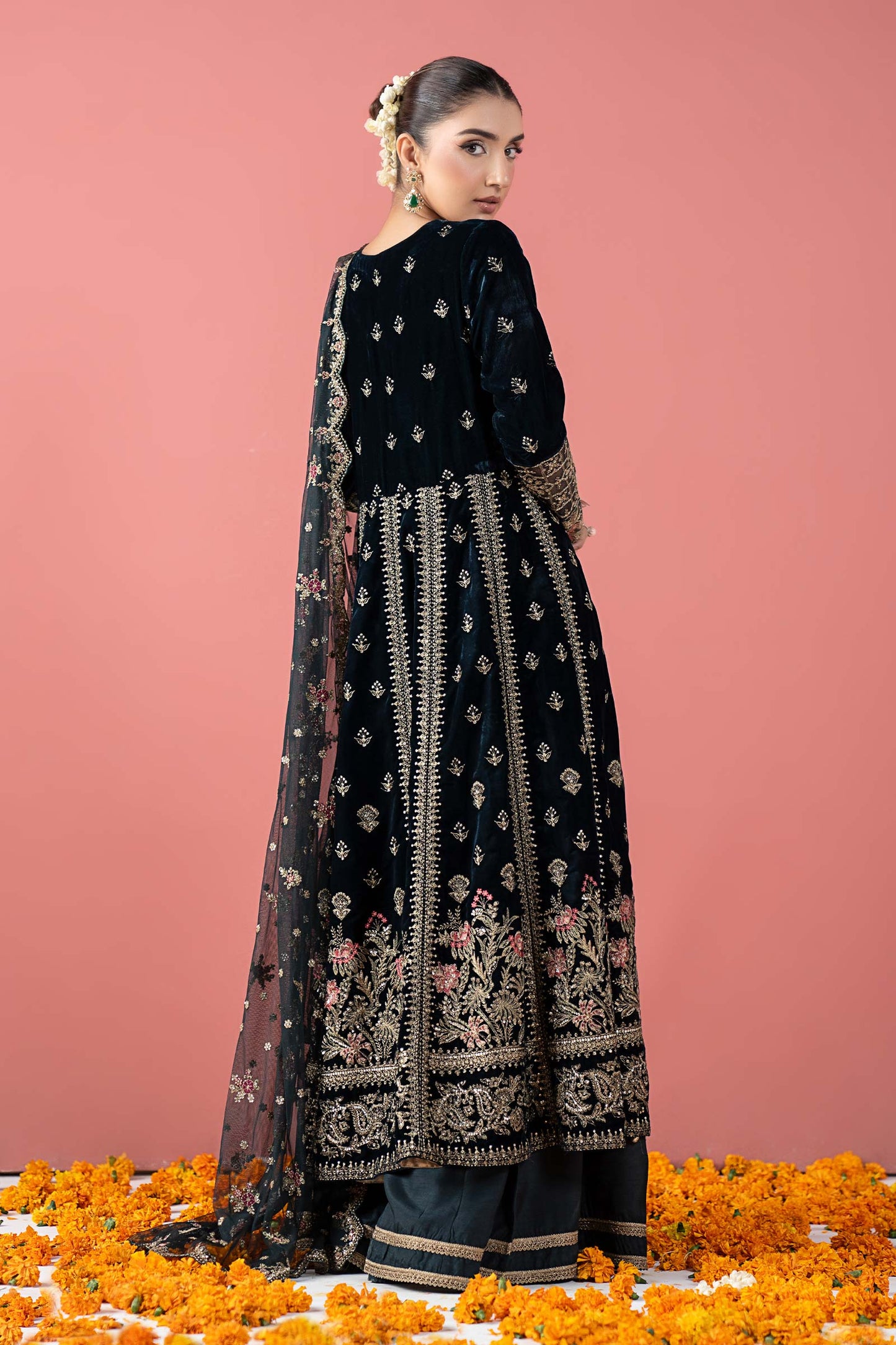 3 Piece Embroidered Velvet Suit