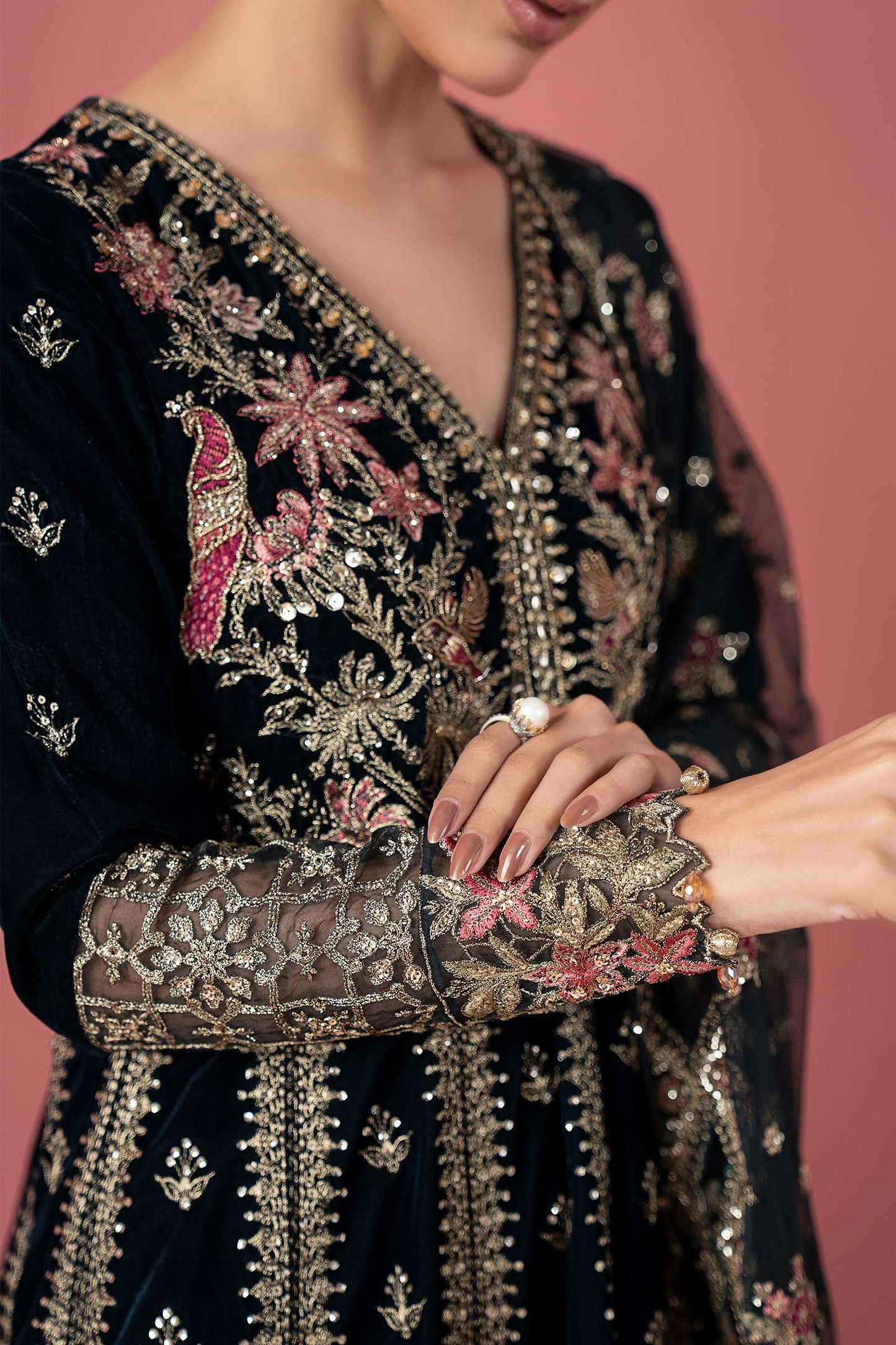 3 Piece Embroidered Velvet Suit