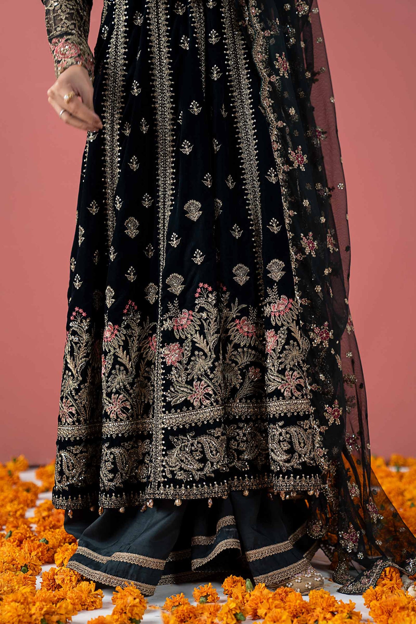 3 Piece Embroidered Velvet Suit