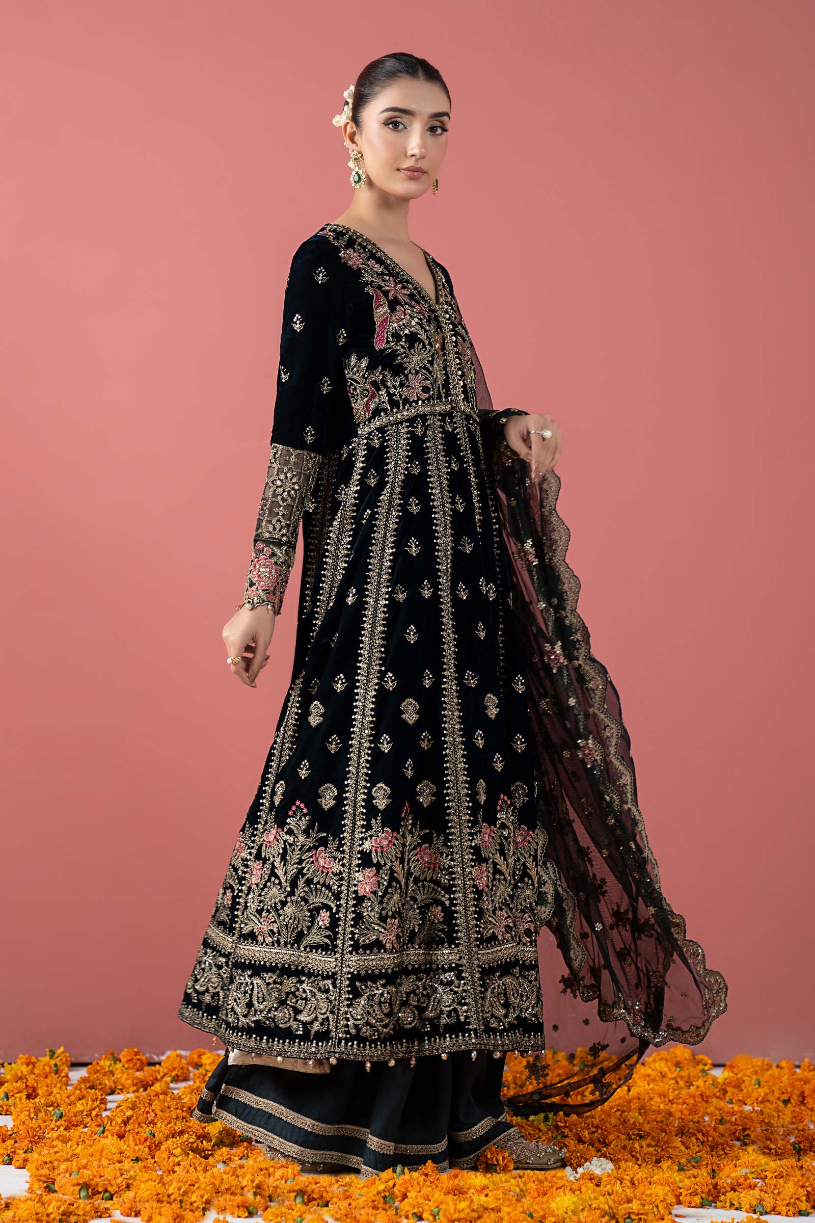 3 Piece Embroidered Velvet Suit