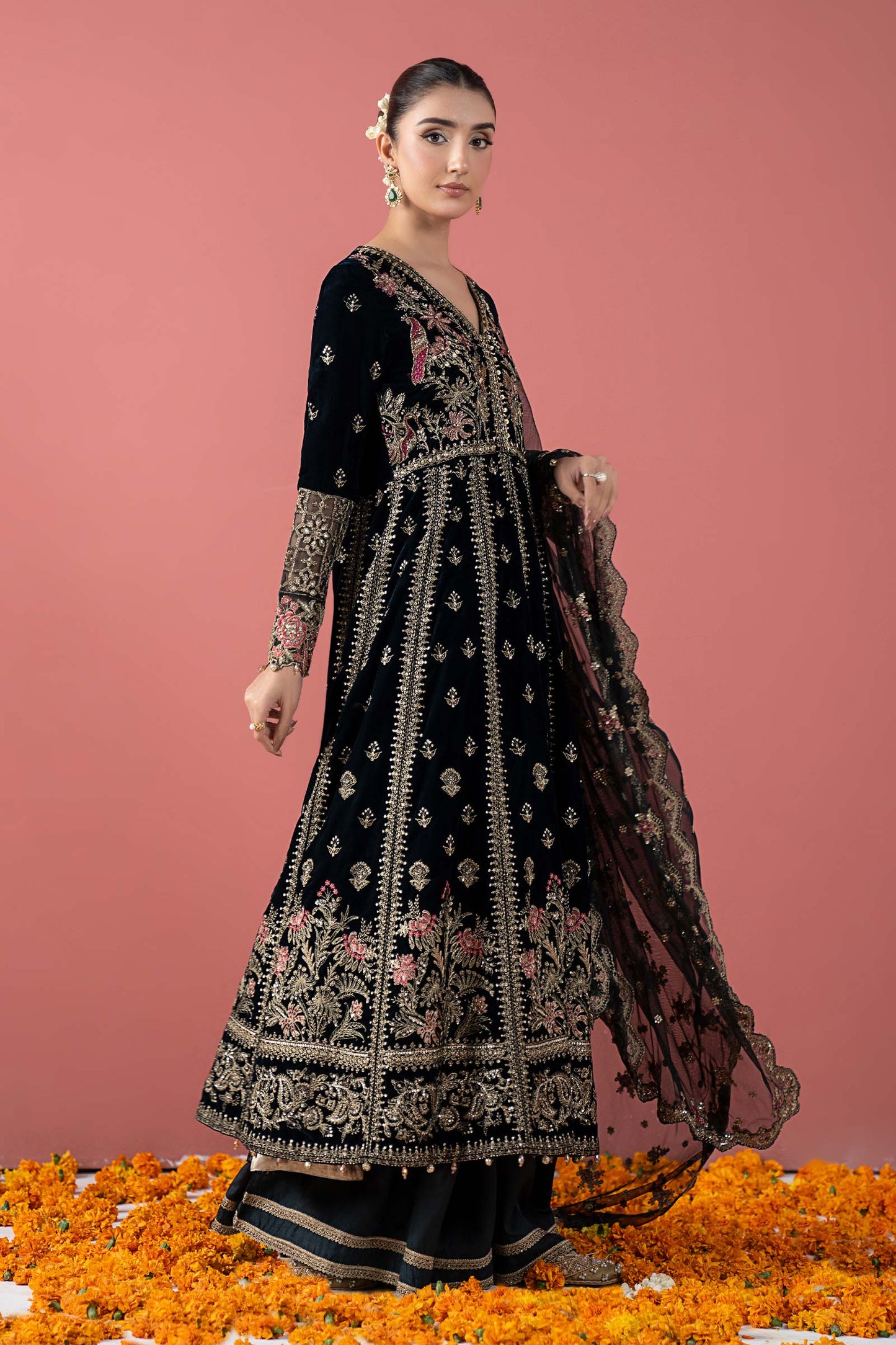 3 Piece Embroidered Velvet Suit