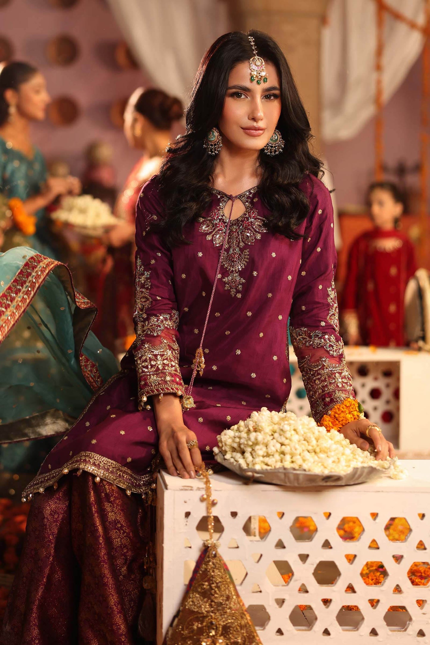 3 Piece Embroidered Raw Silk Suit