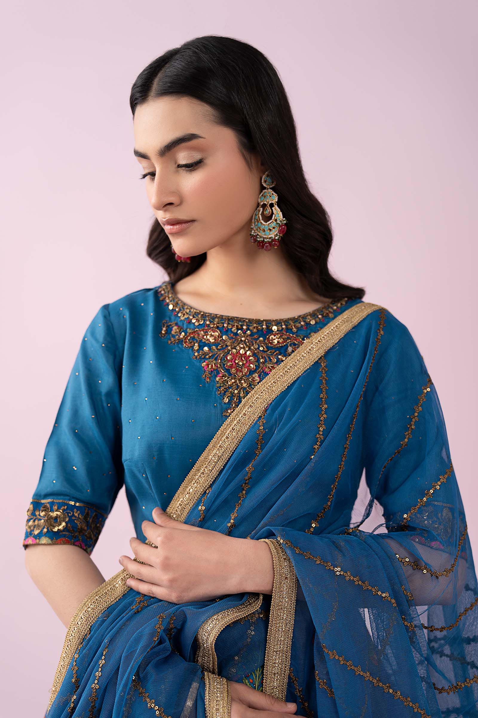 3 Piece Embroidered Raw Silk Suit