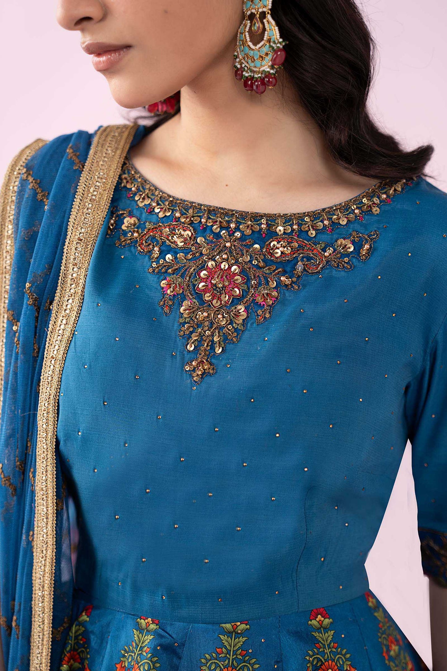 3 Piece Embroidered Raw Silk Suit