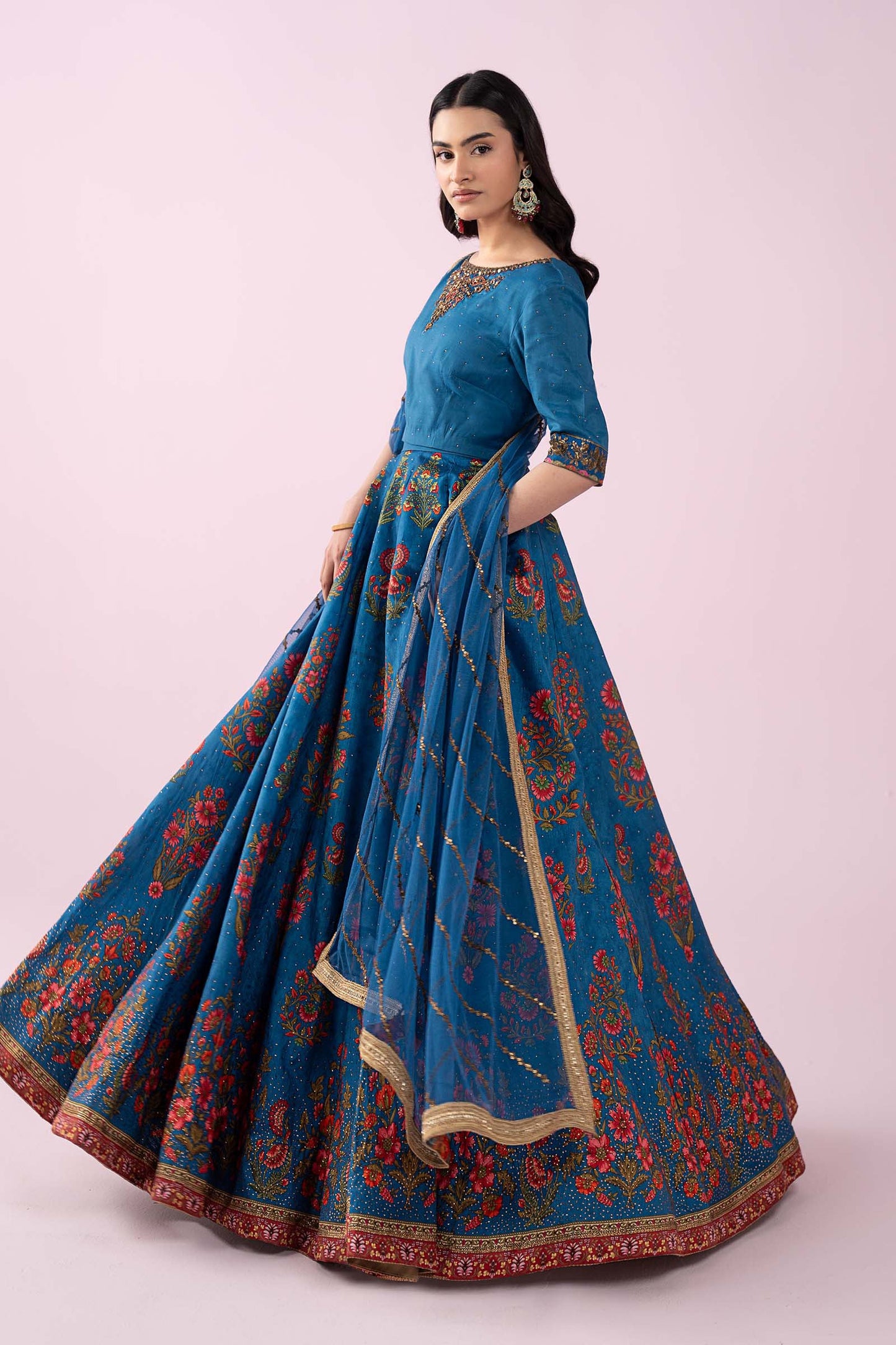 3 Piece Embroidered Raw Silk Suit