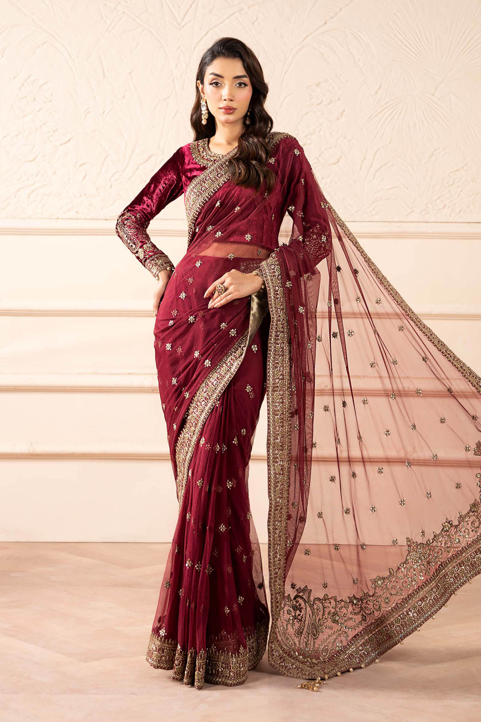 Embroidered Net Saree