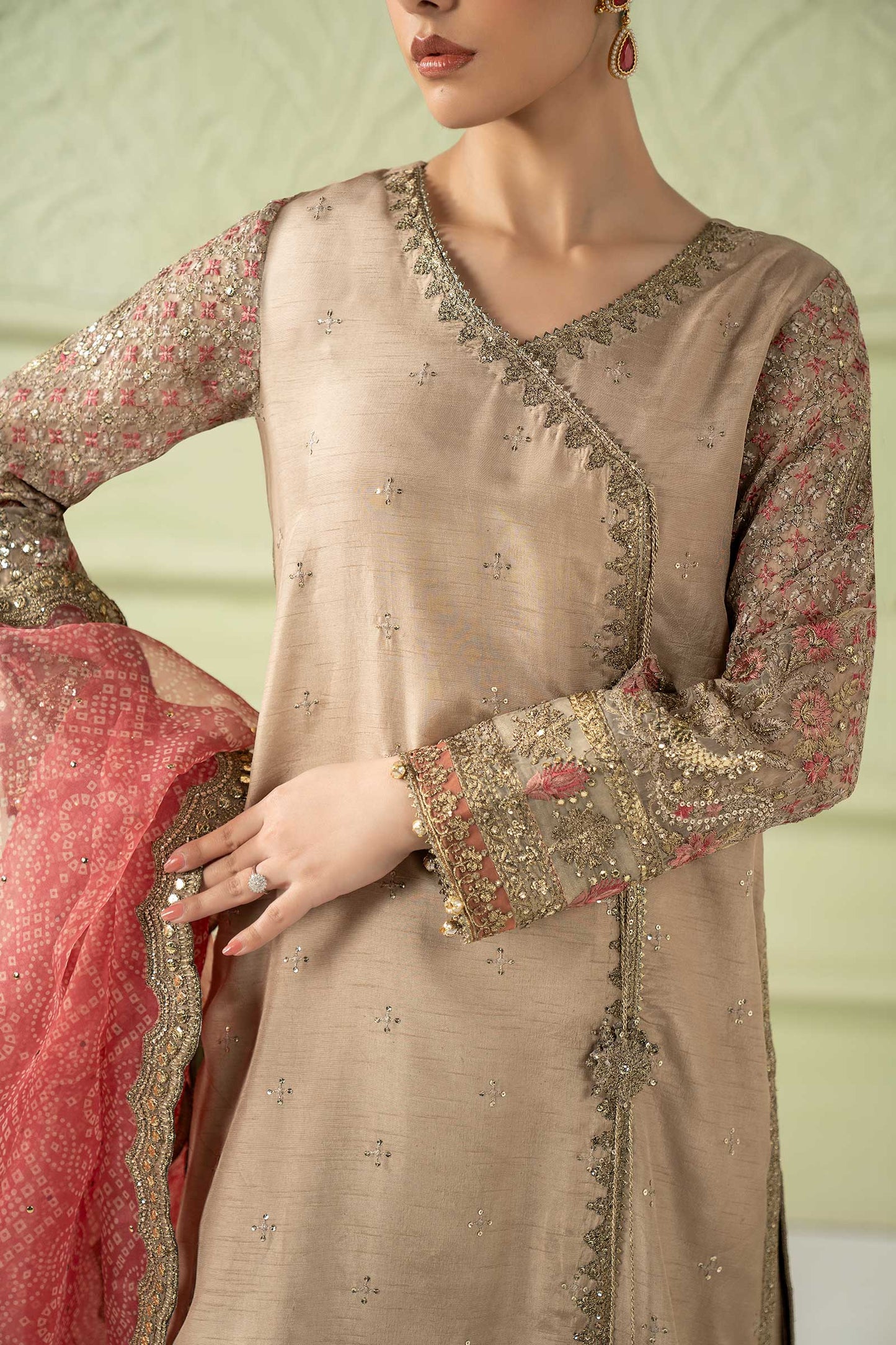 3 Piece Embroidered Raw Silk Suit