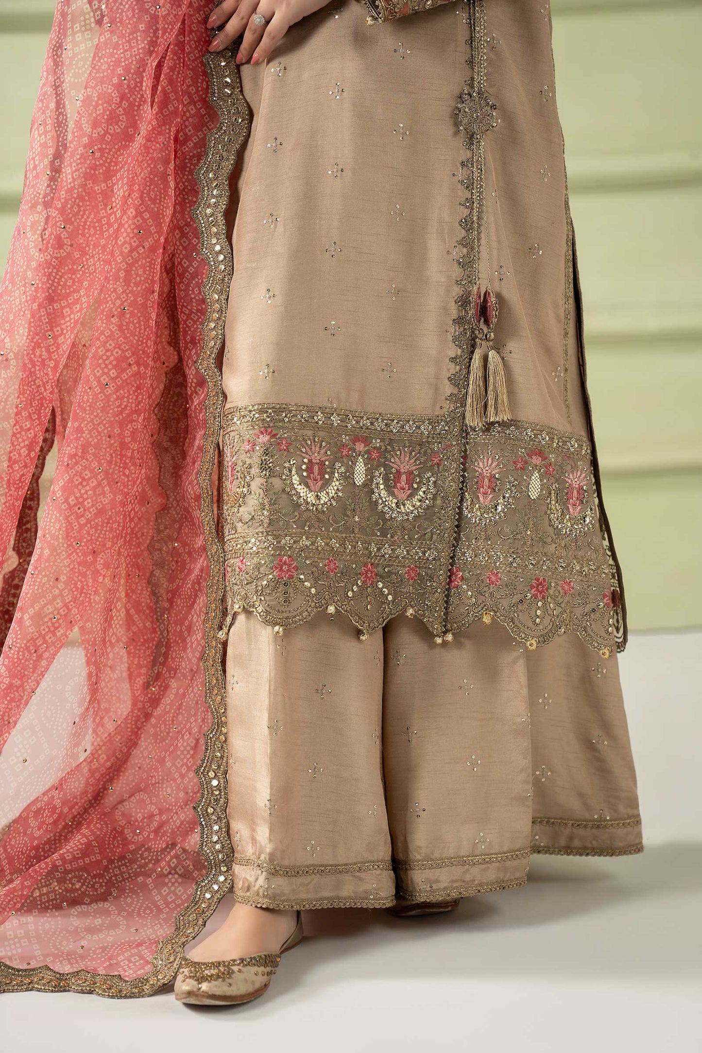 3 Piece Embroidered Raw Silk Suit