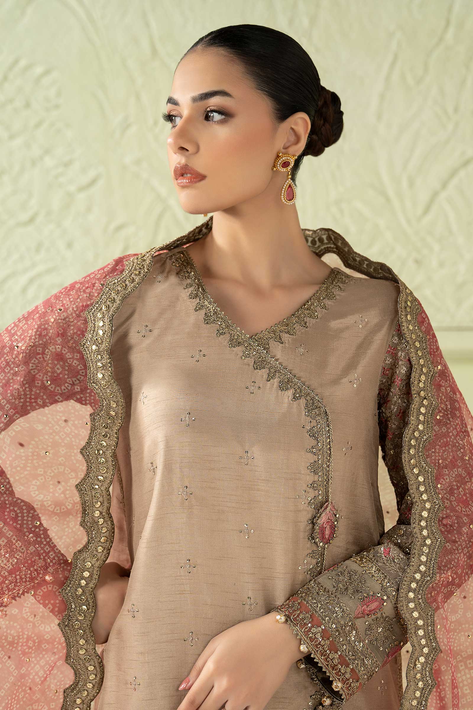 3 Piece Embroidered Raw Silk Suit