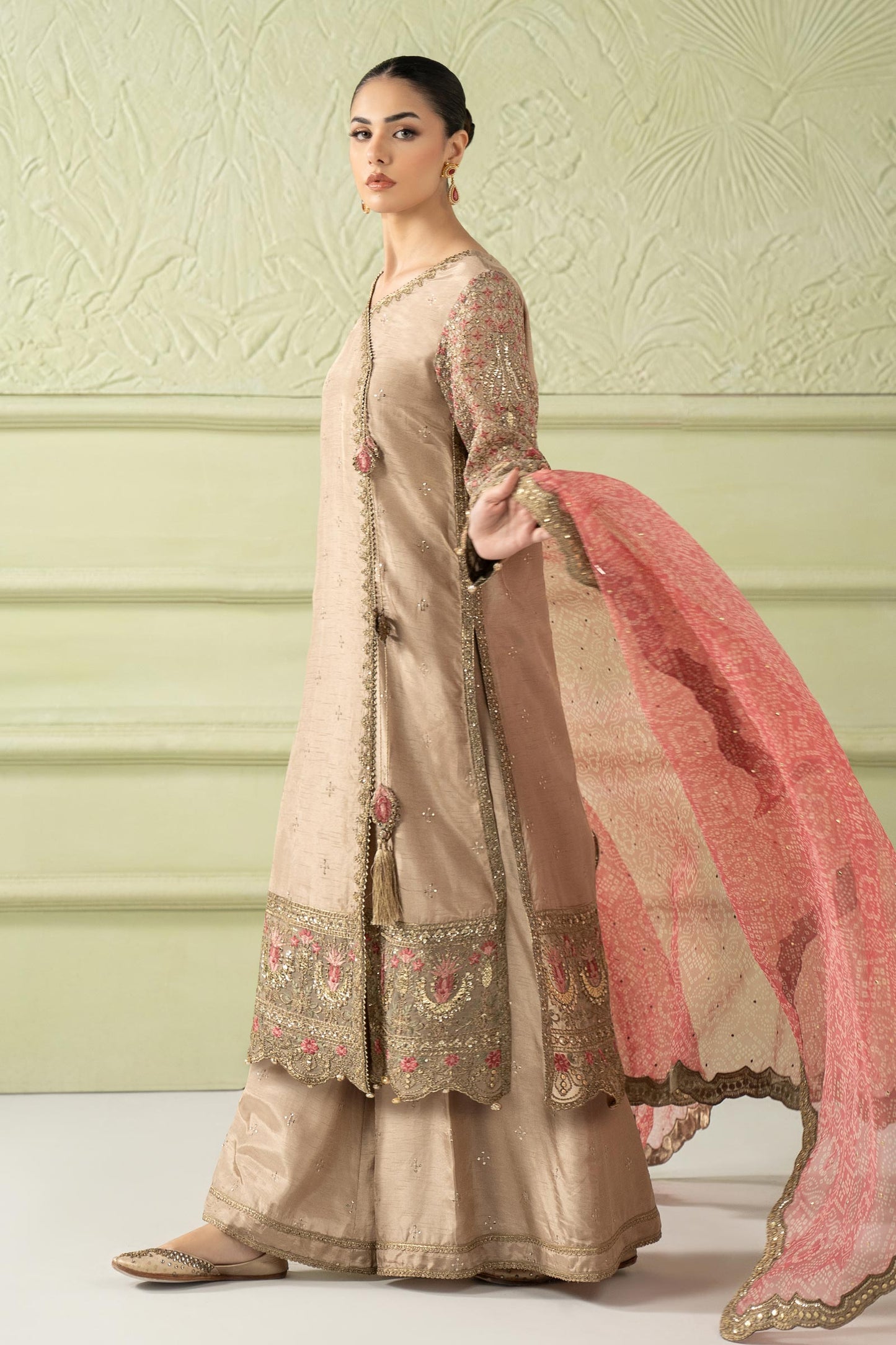 3 Piece Embroidered Raw Silk Suit