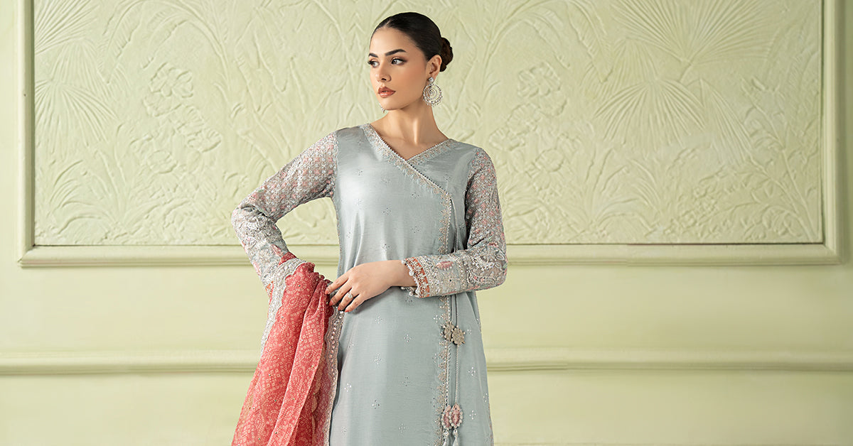 3 Piece Embroidered Raw Silk Suit