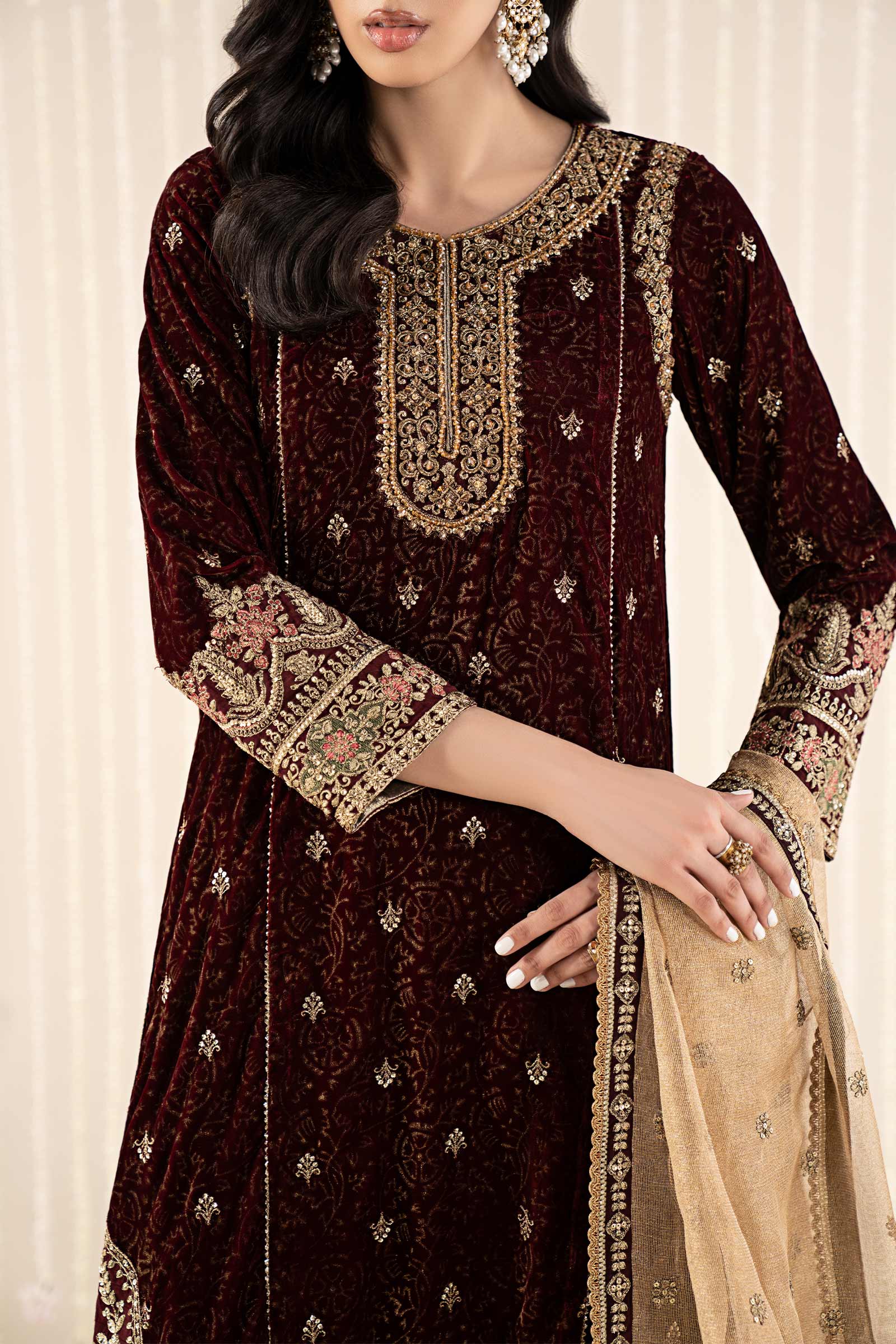 3 Piece Embroidered Velvet Suit