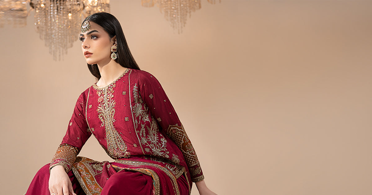 3 Piece Embroidered Raw Silk Suit